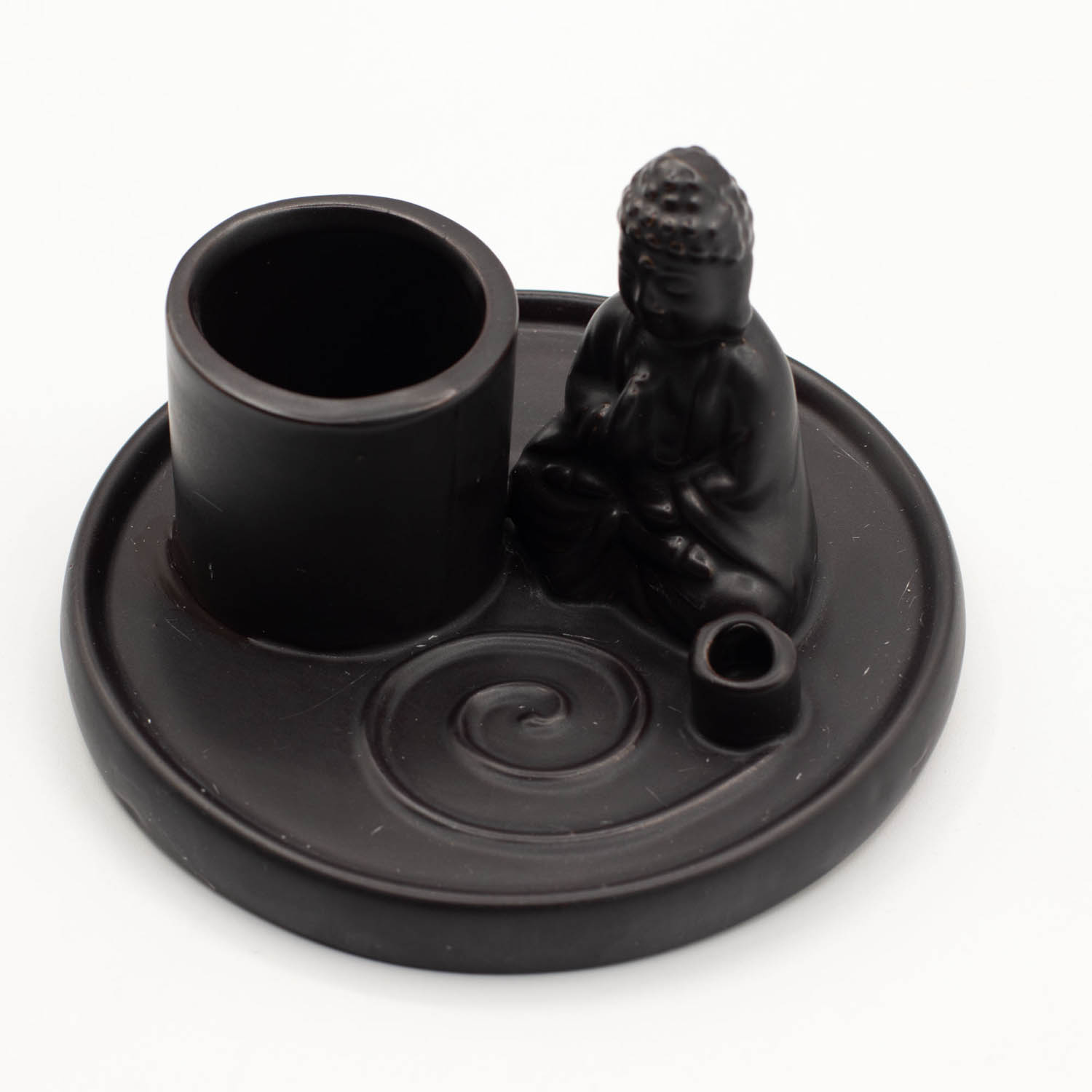 Ceramic Matt Black Multi-Purpose Buddha Incense Plate & Holder