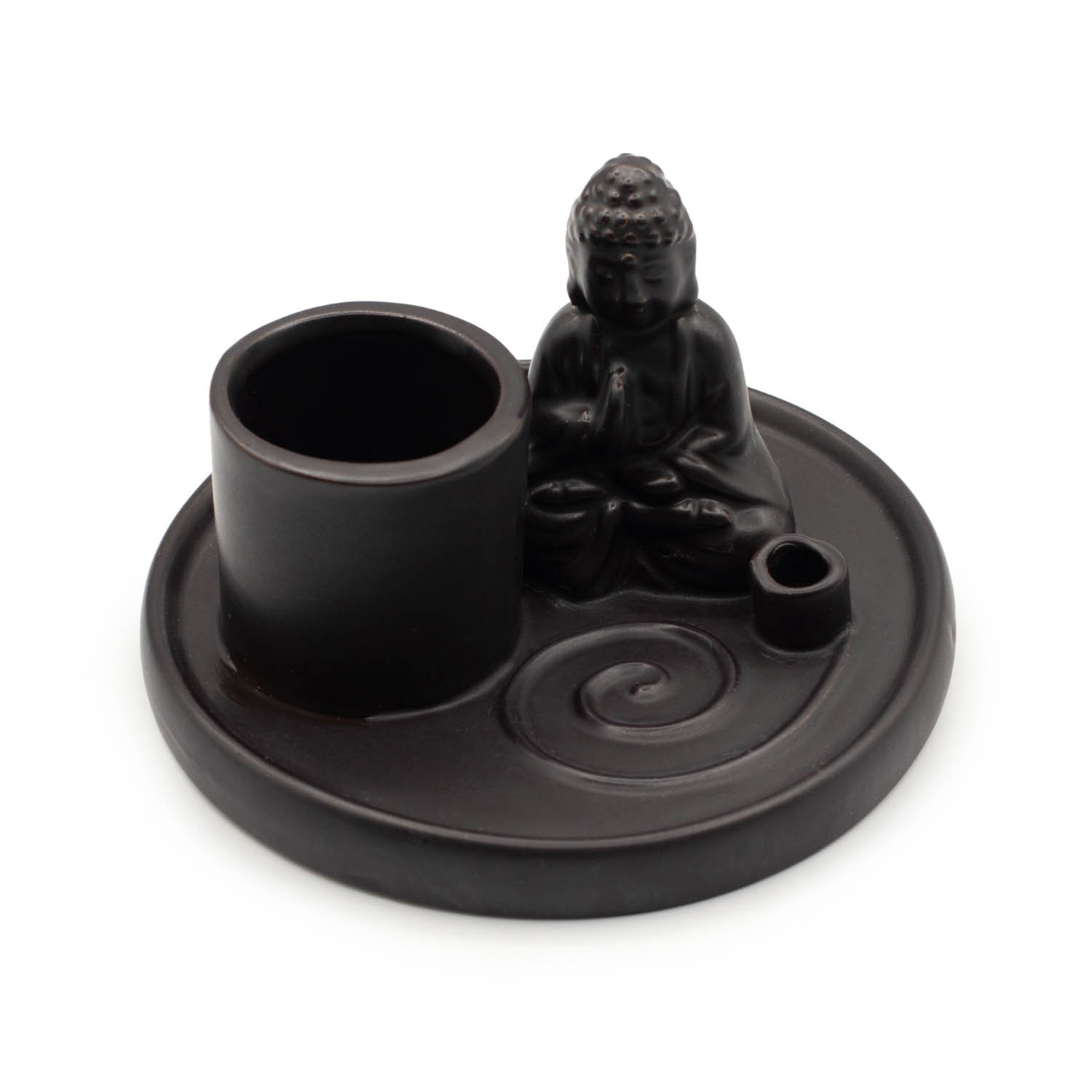 Ceramic Matt Black Multi-Purpose Buddha Incense Plate & Holder2