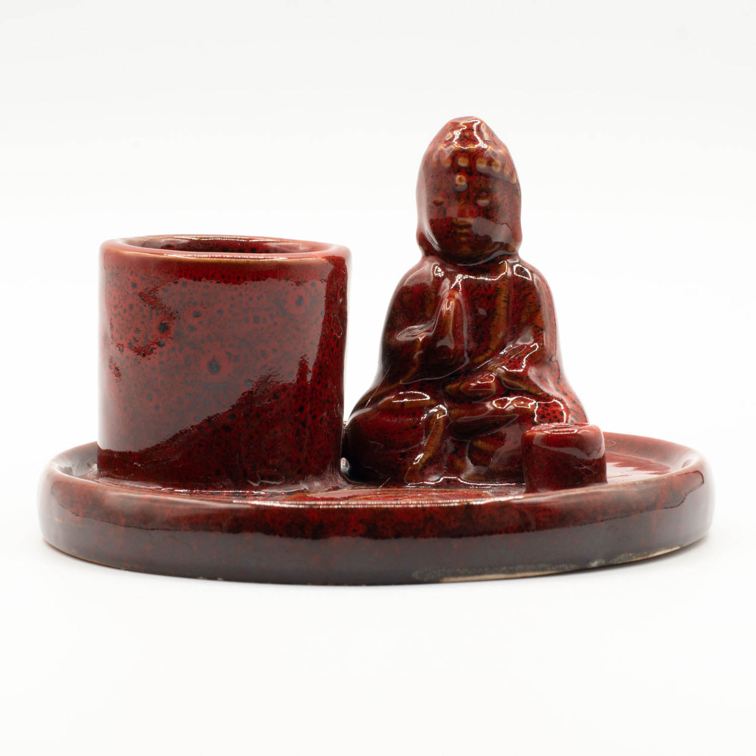 Ceramic Soft Red Multi-Purpose Buddha Incense Plate & Holder1
