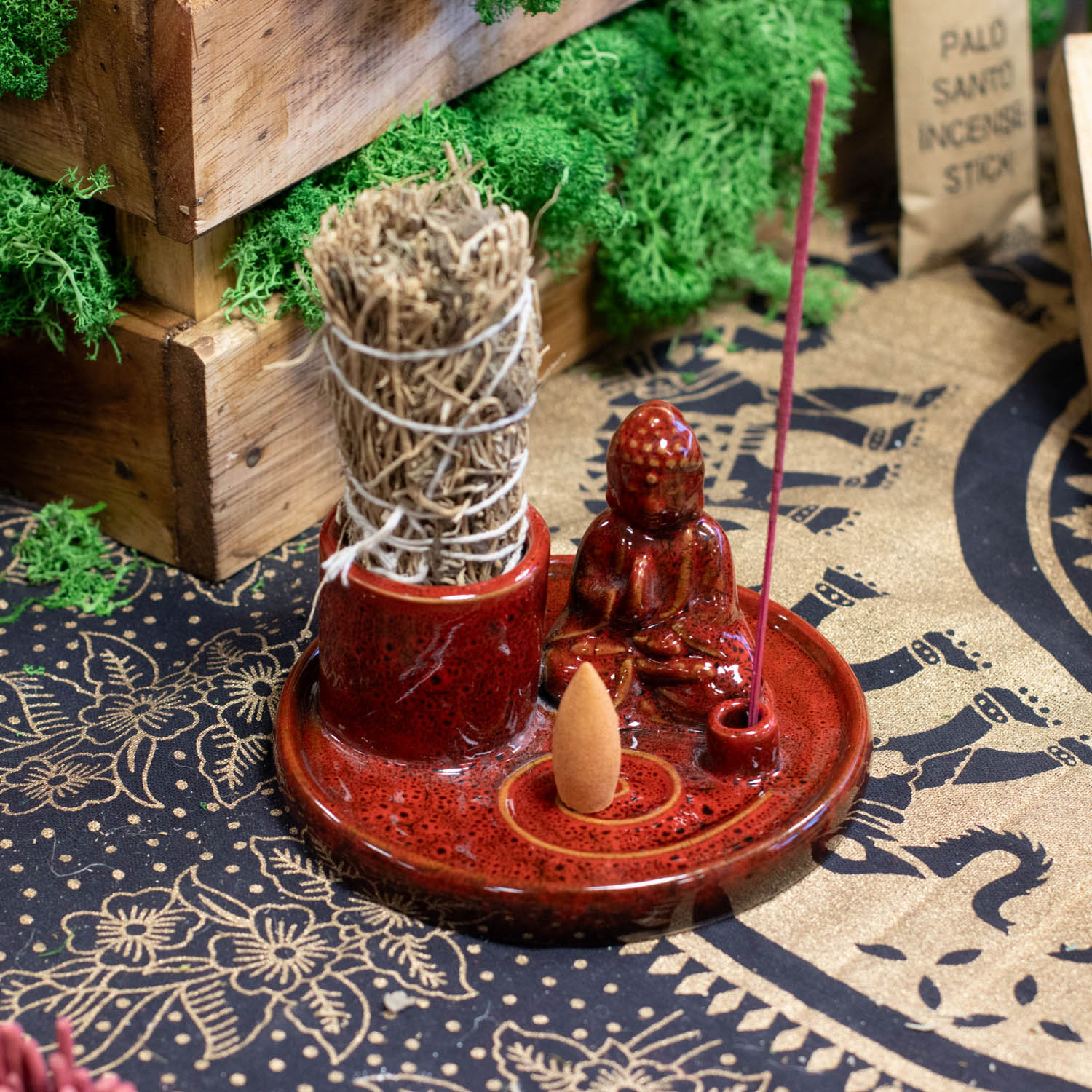 Ceramic Soft Red Multi-Purpose Buddha Incense Plate & Holder3