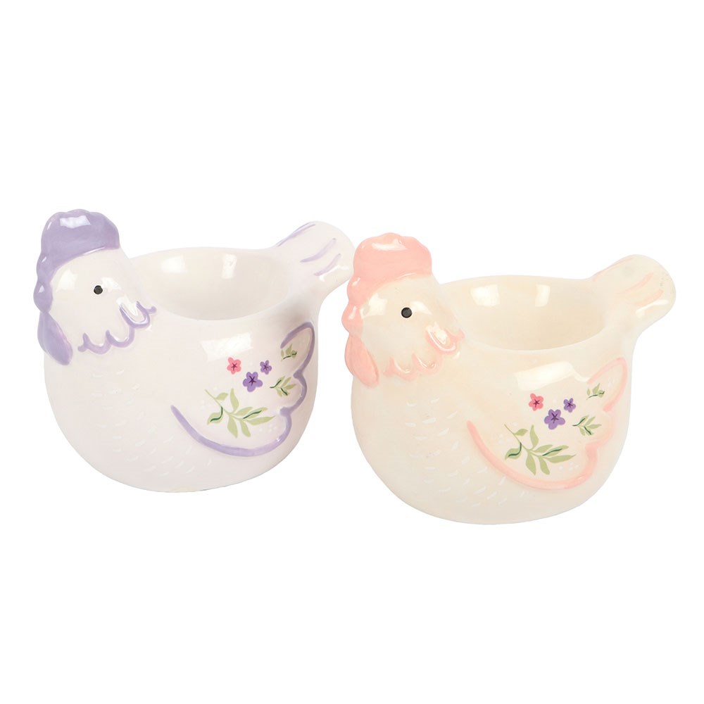 Ceramic Hen Shaped Egg Cups - Set of 2 Pastel Floral1