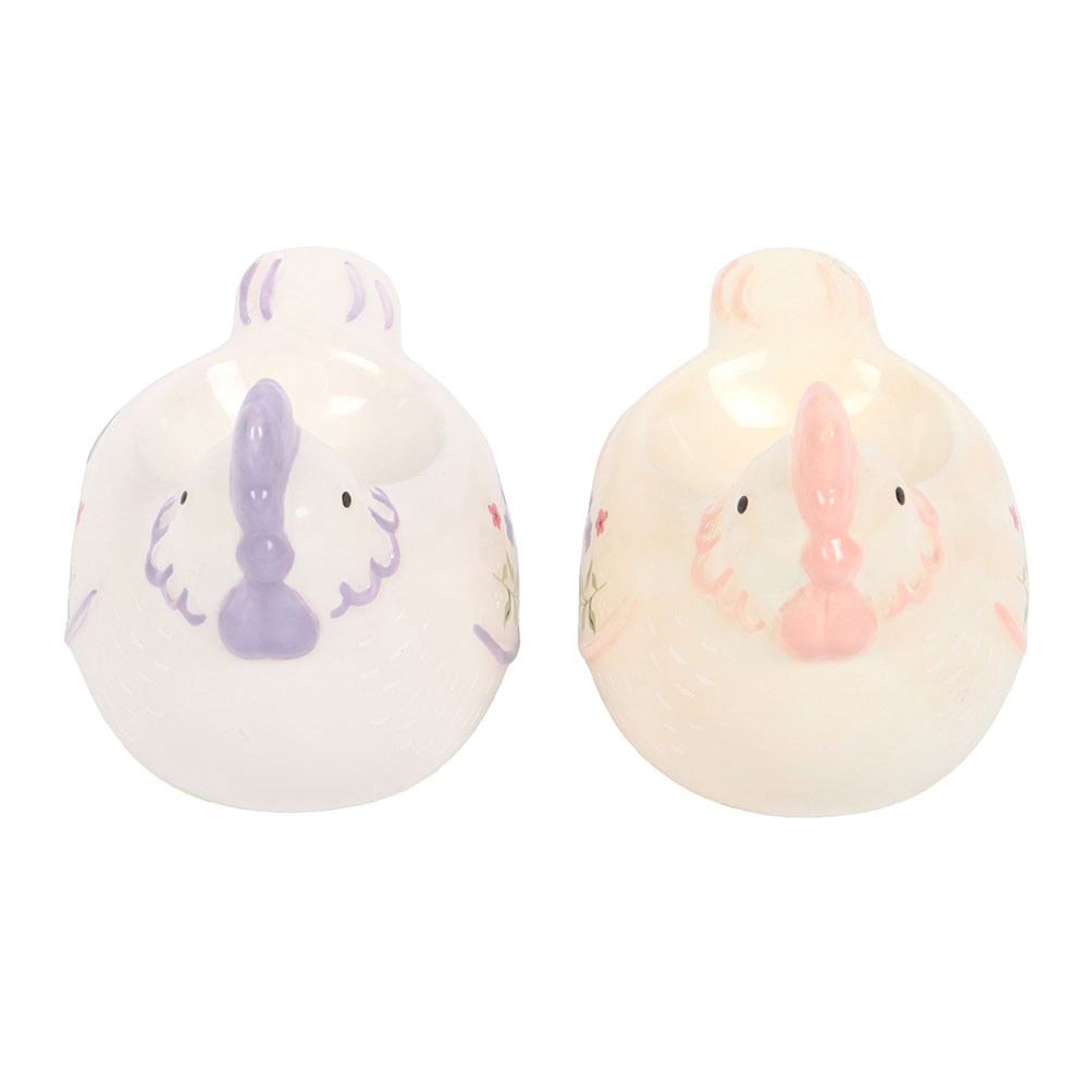 Ceramic Hen Shaped Egg Cups - Set of 2 Pastel Floral2