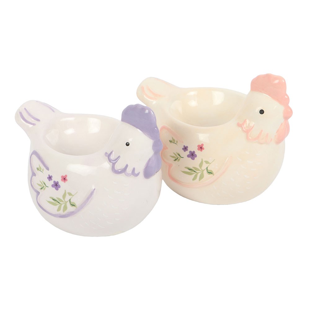 Ceramic Hen Shaped Egg Cups - Set of 2 Pastel Floral3