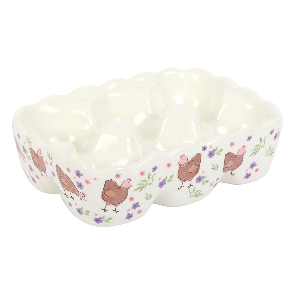 Ceramic Floral Hen 6-Egg Holder Tray1