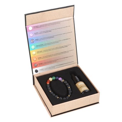 Seven Chakras Gemstone & Lava Bead Essential Oil Bracelet Gift Set1