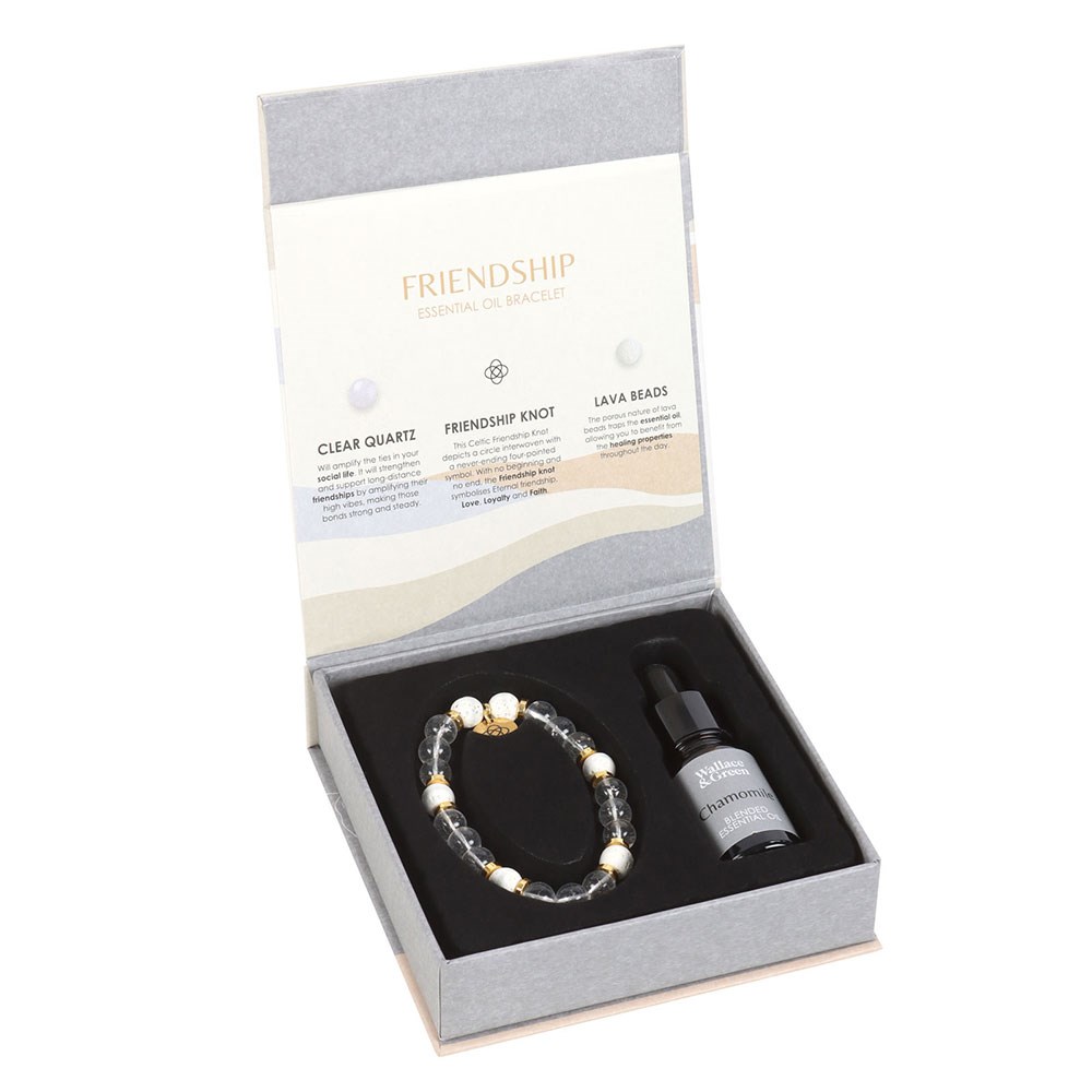 Friendship Clear Quartz & Lava Bead Essential Oil Bracelet Gift Set1