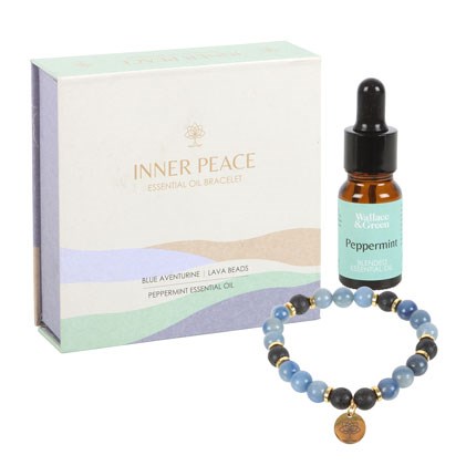 Inner Peace Blue Aventurine & Lava Bead Essential Oil Bracelet Gift Set