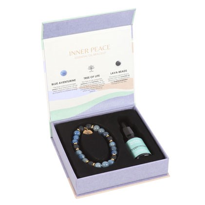 Inner Peace Blue Aventurine & Lava Bead Essential Oil Bracelet Gift Set1