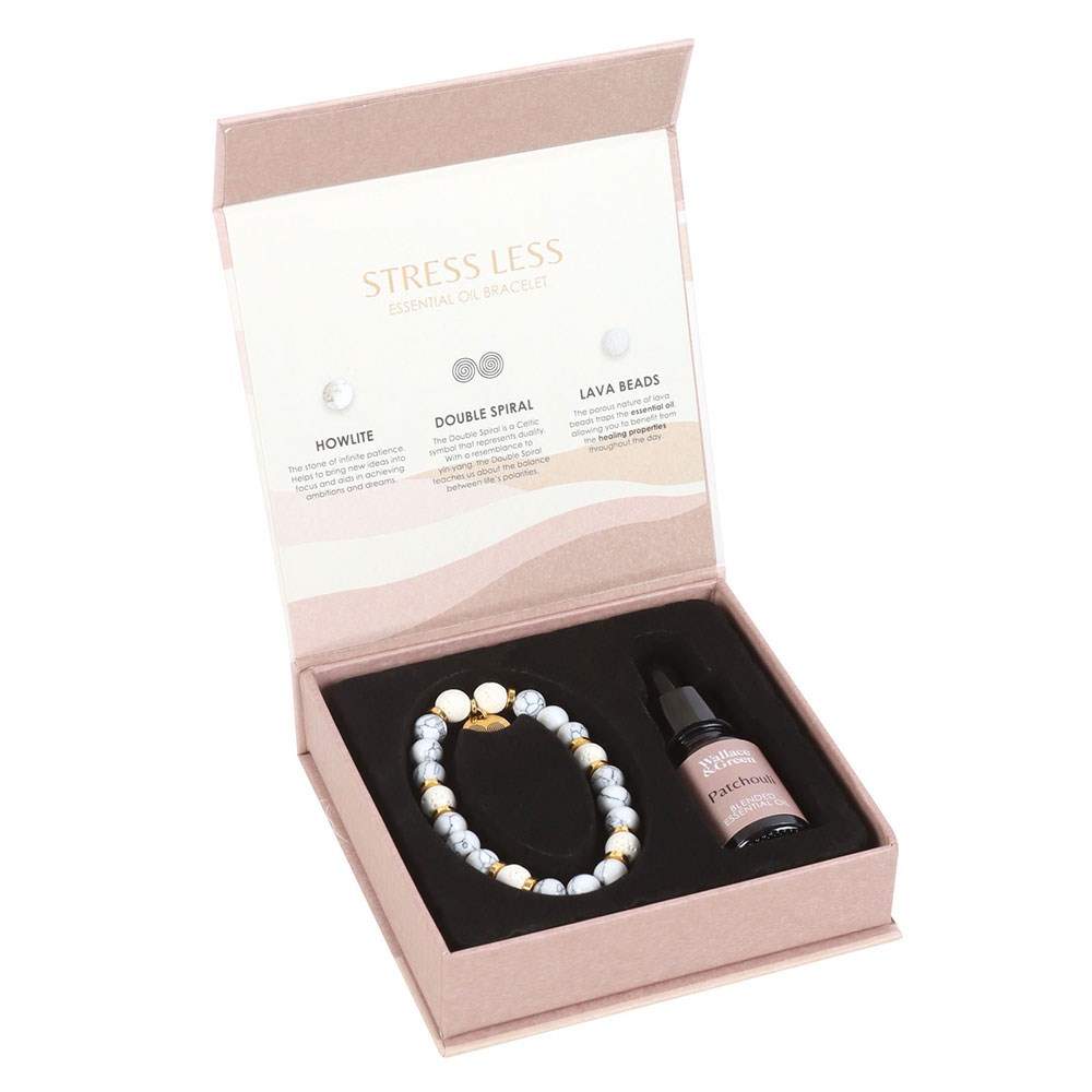 Stress Less Howlite & Lava Bead Essential Oil Bracelet Gift Set1