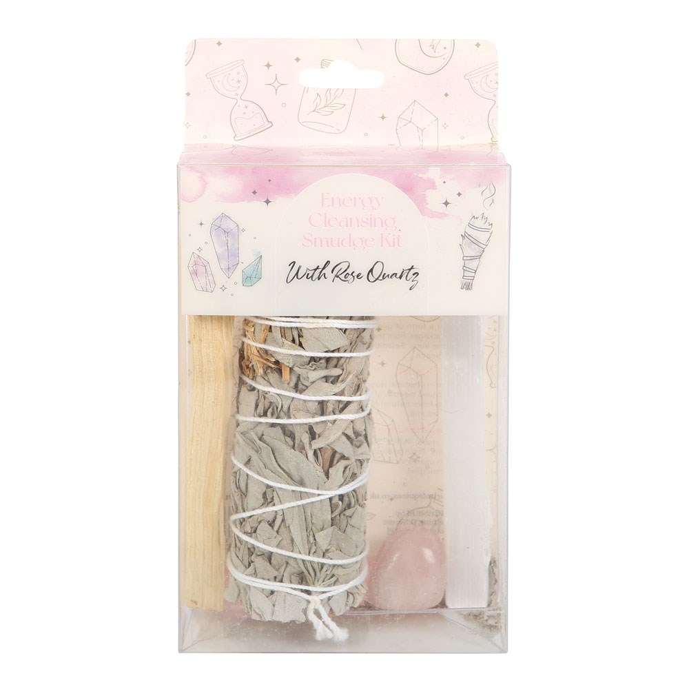 Energy Cleansing Smudge Kit with Rose Quartz Crystal
