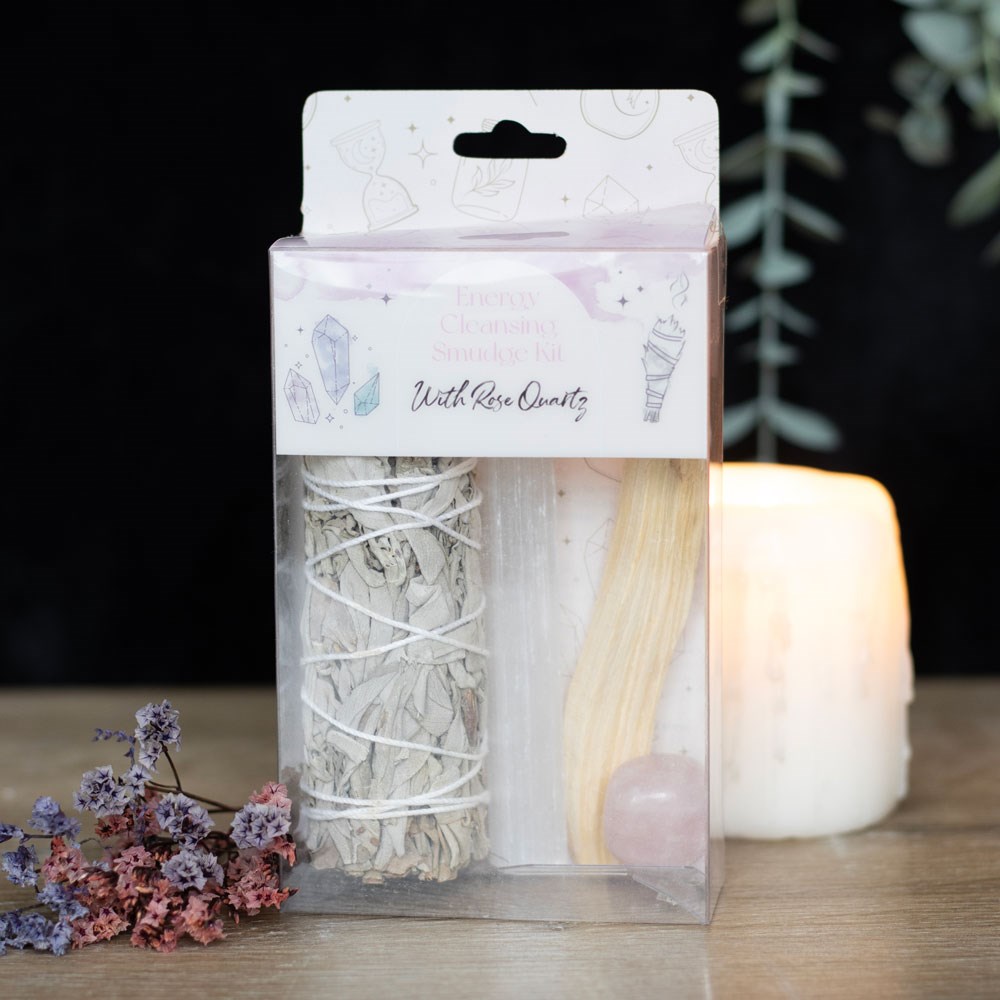 Energy Cleansing Smudge Kit with Rose Quartz Crystal4