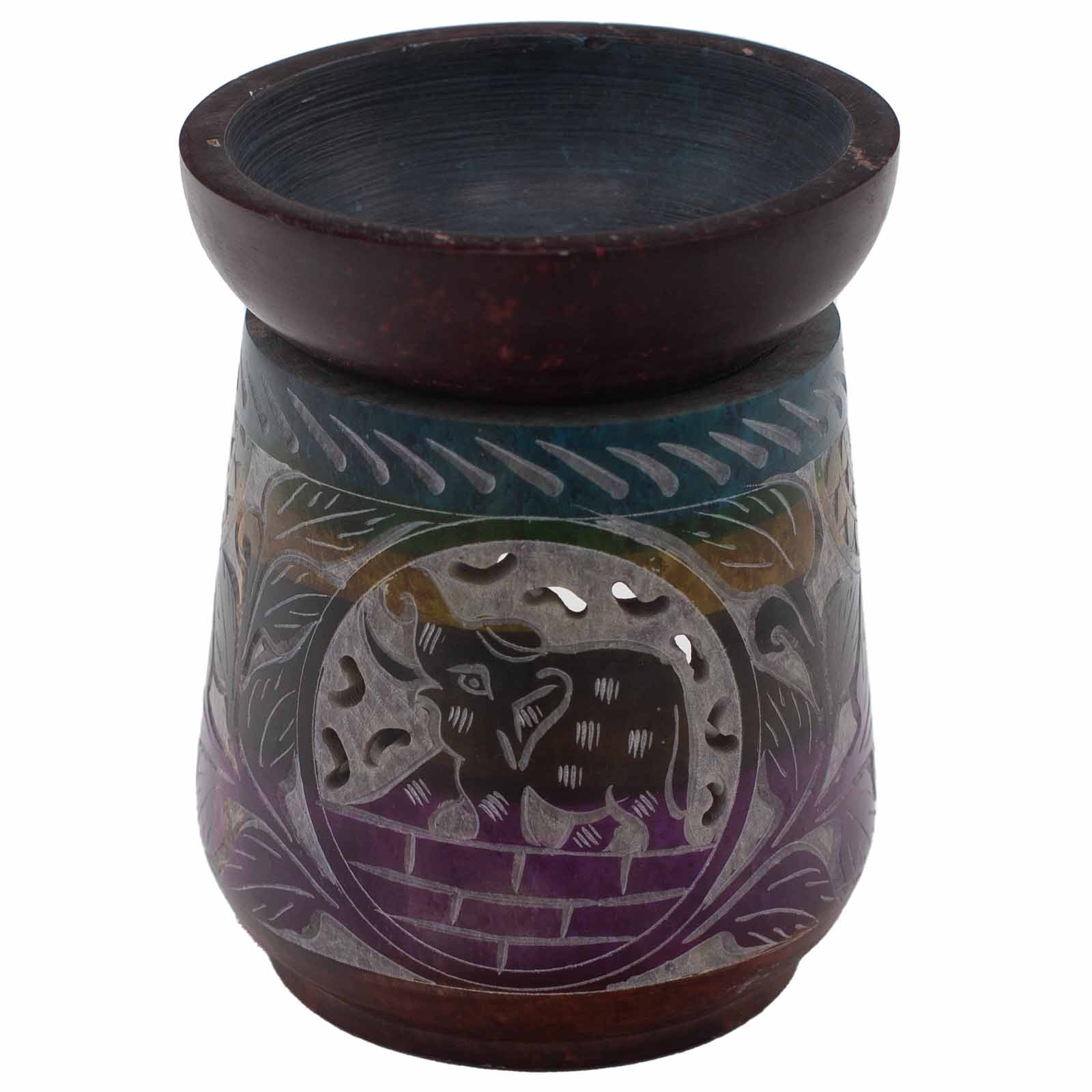 Large Hand-Carved Soapstone Oil Burner - Elephant Design (13cm)