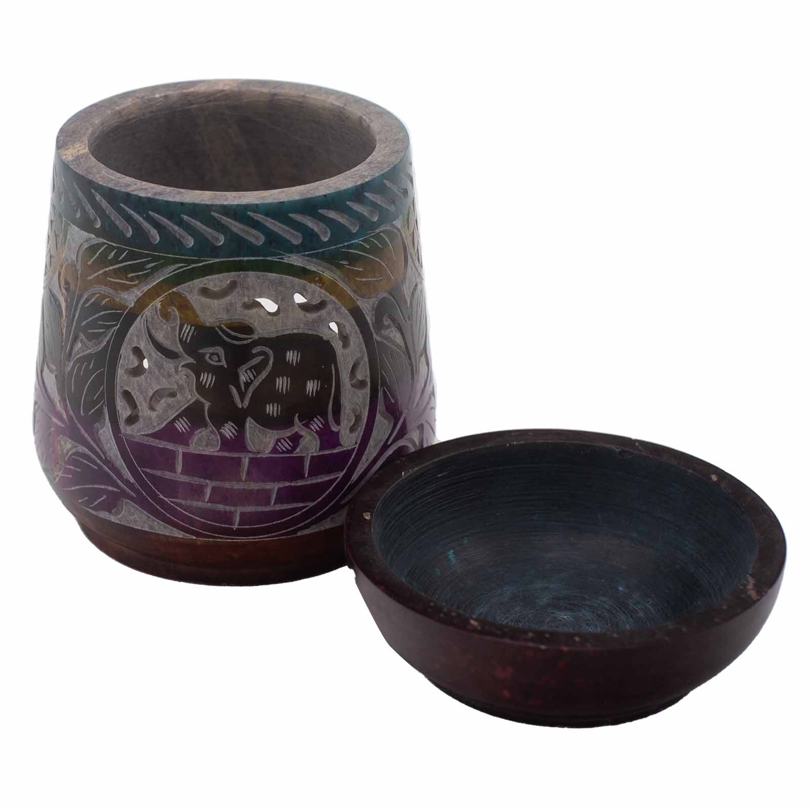 Large Hand-Carved Soapstone Oil Burner - Elephant Design (13cm)1