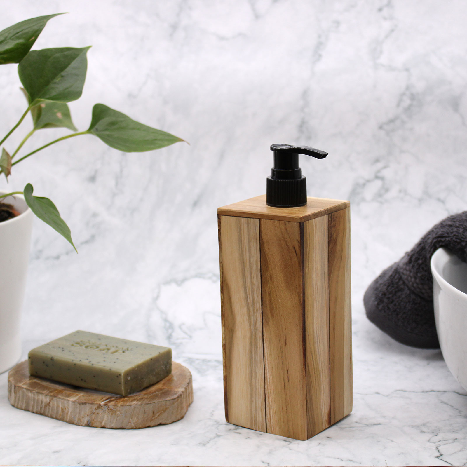 Square Teakwood Soap Dispenser - Handmade & Water Resistant (250ml)5