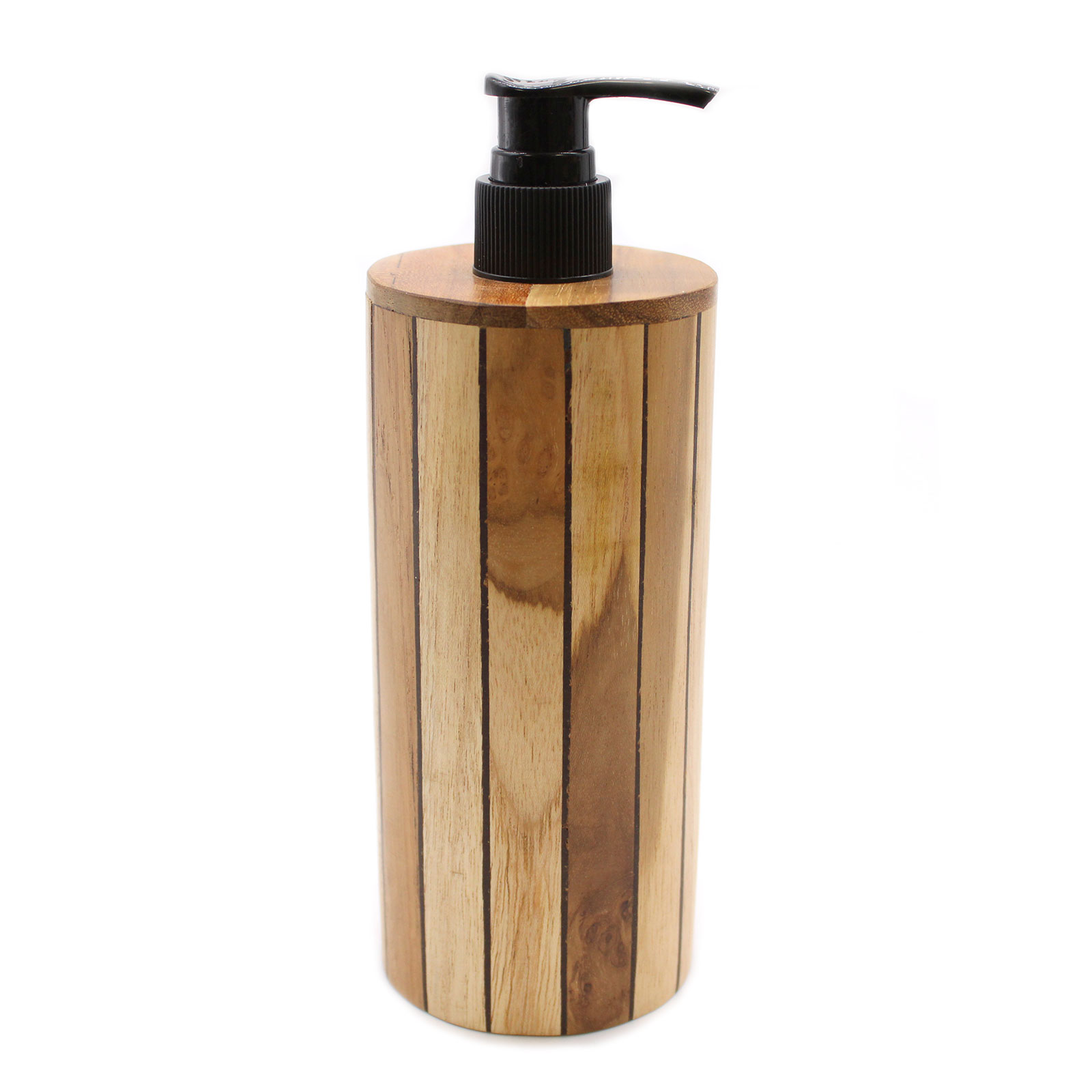 Round Teakwood Soap Dispenser - Handmade & Water Resistant (250ml)1