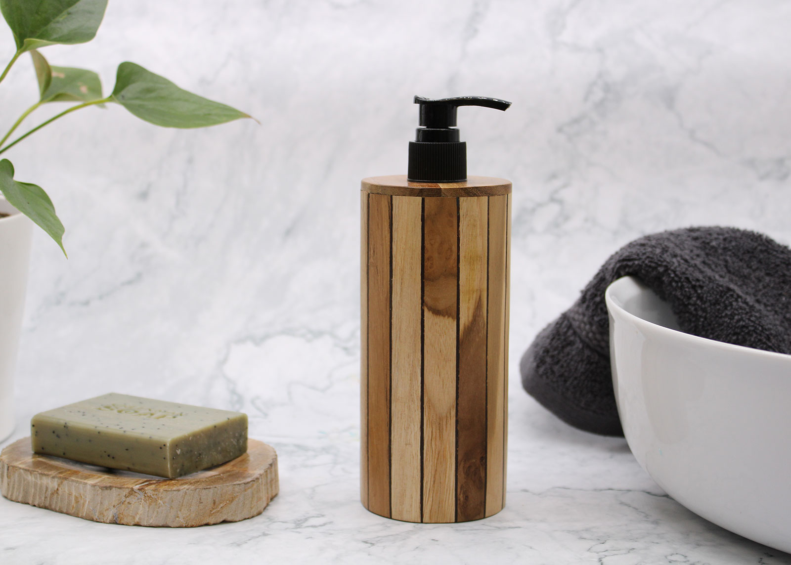Round Teakwood Soap Dispenser - Handmade & Water Resistant (250ml)10