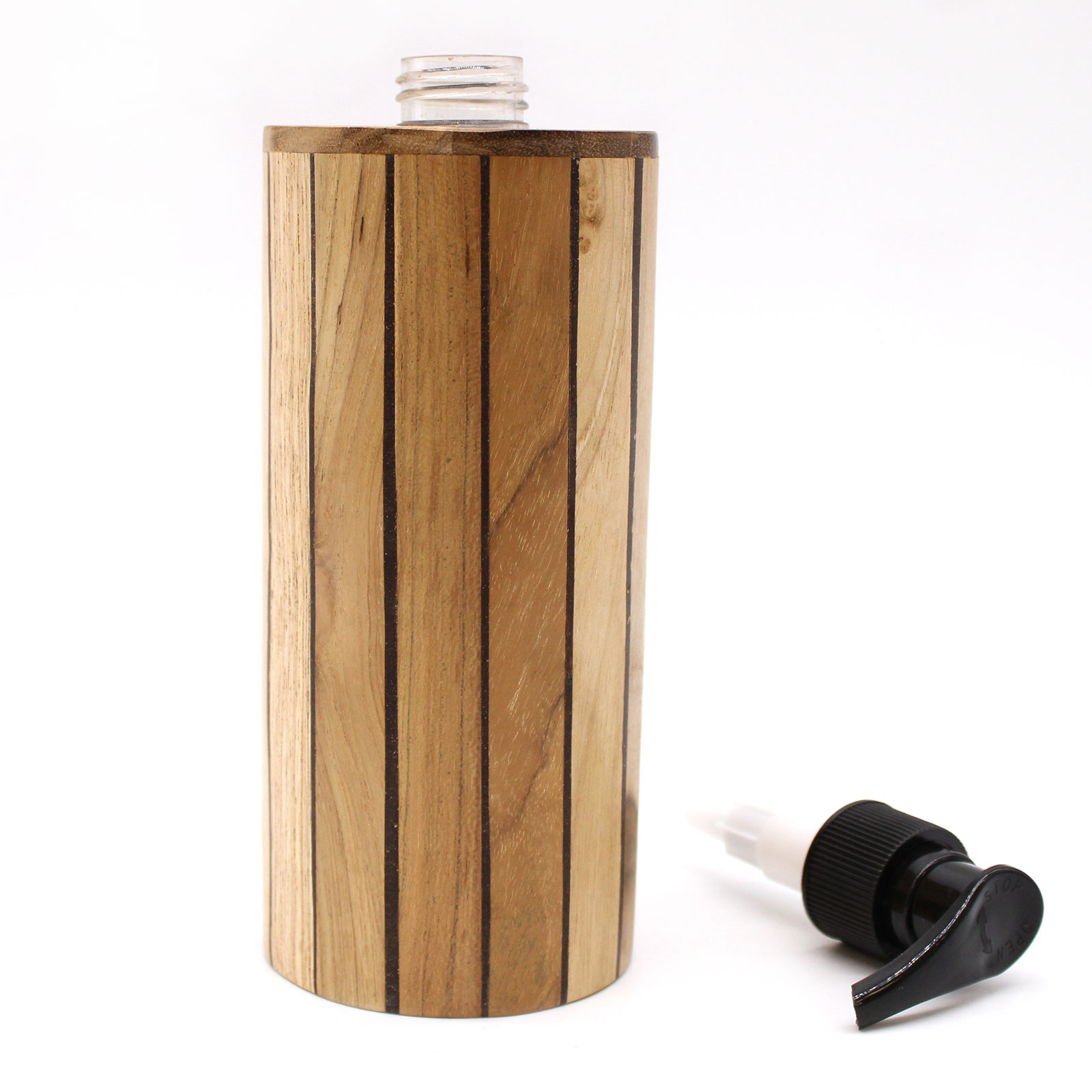 Round Teakwood Soap Dispenser - Handmade & Water Resistant (250ml)2