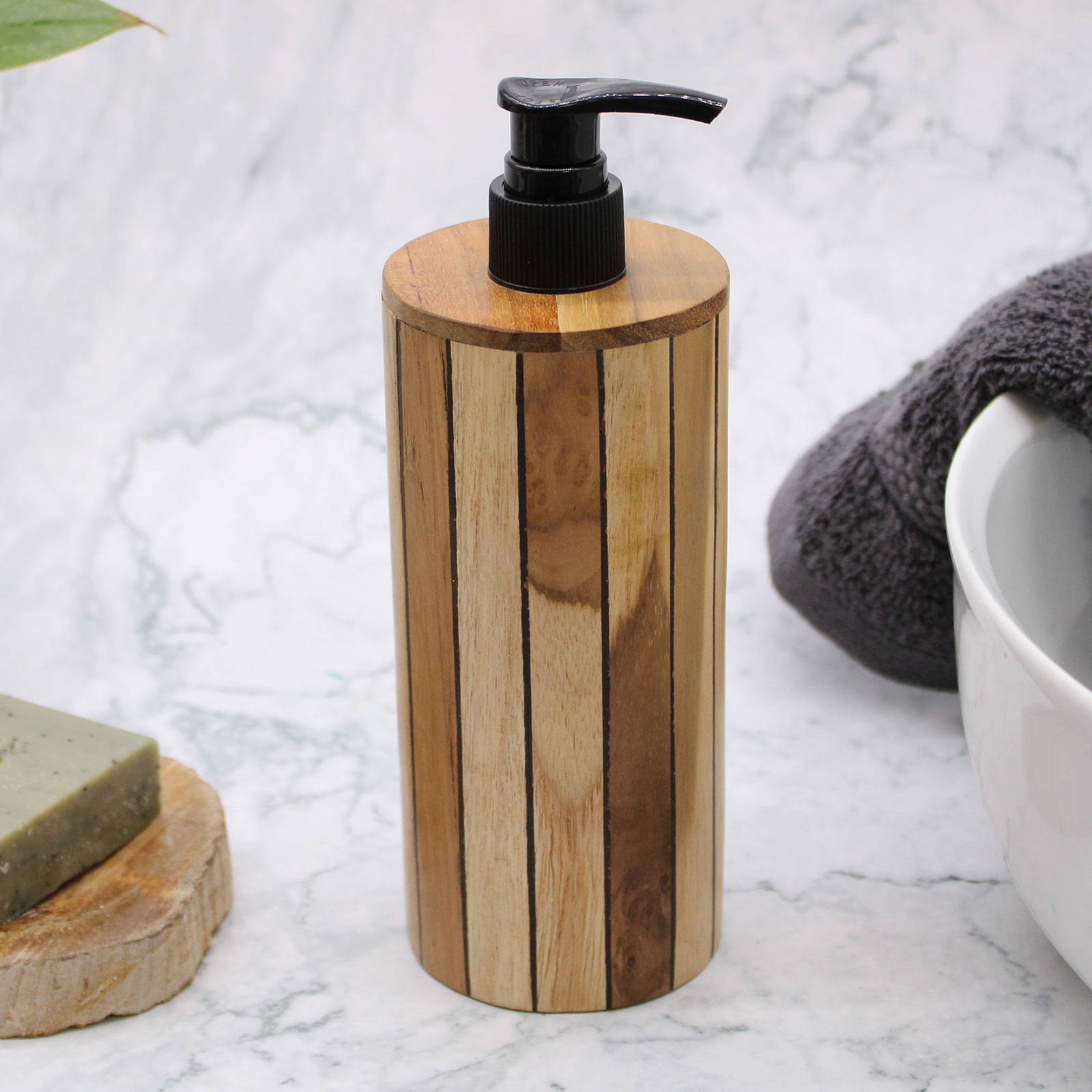 Round Teakwood Soap Dispenser - Handmade & Water Resistant (250ml)5