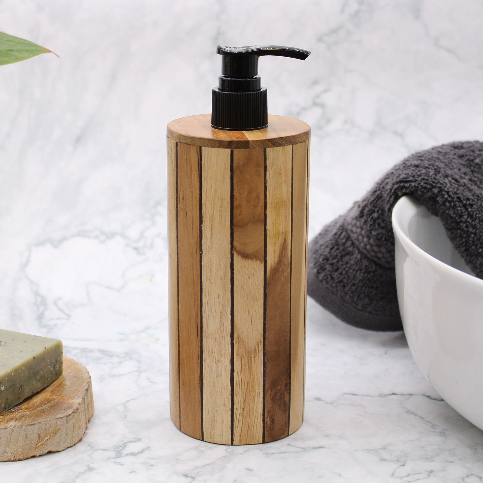 Round Teakwood Soap Dispenser - Handmade & Water Resistant (250ml)7