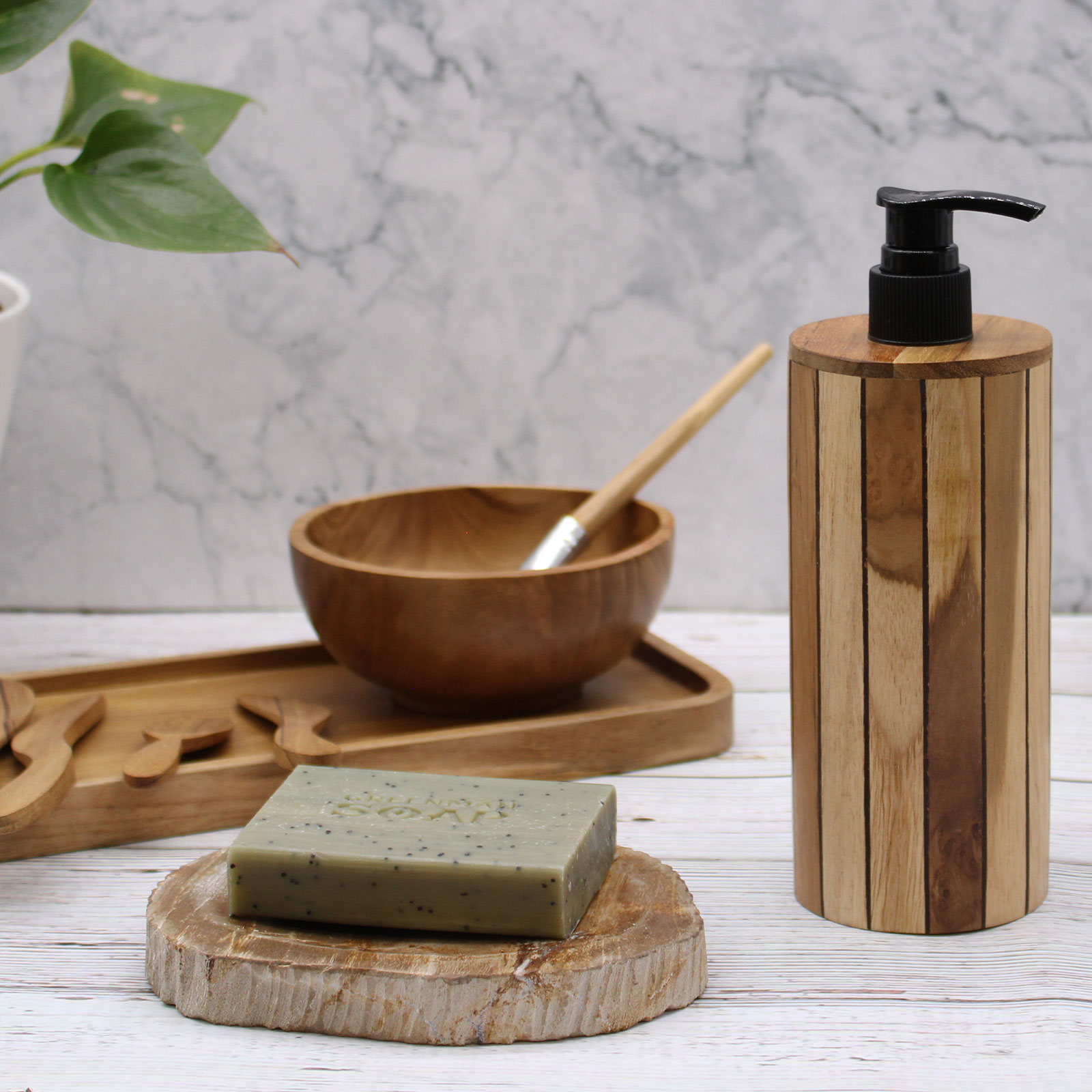 Round Teakwood Soap Dispenser - Handmade & Water Resistant (250ml)8