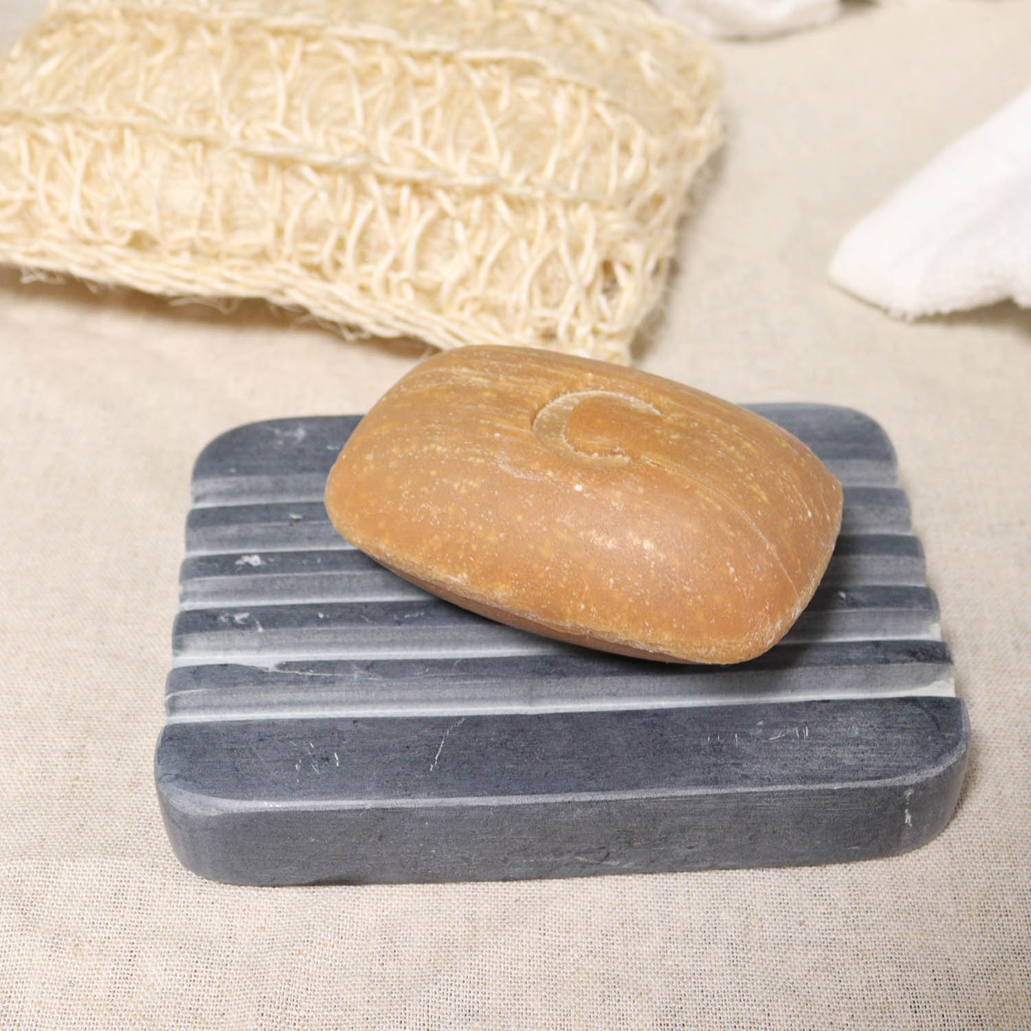 Grey Soapstone Soap Dish - Heavy Ridges - 12x8.5cm2