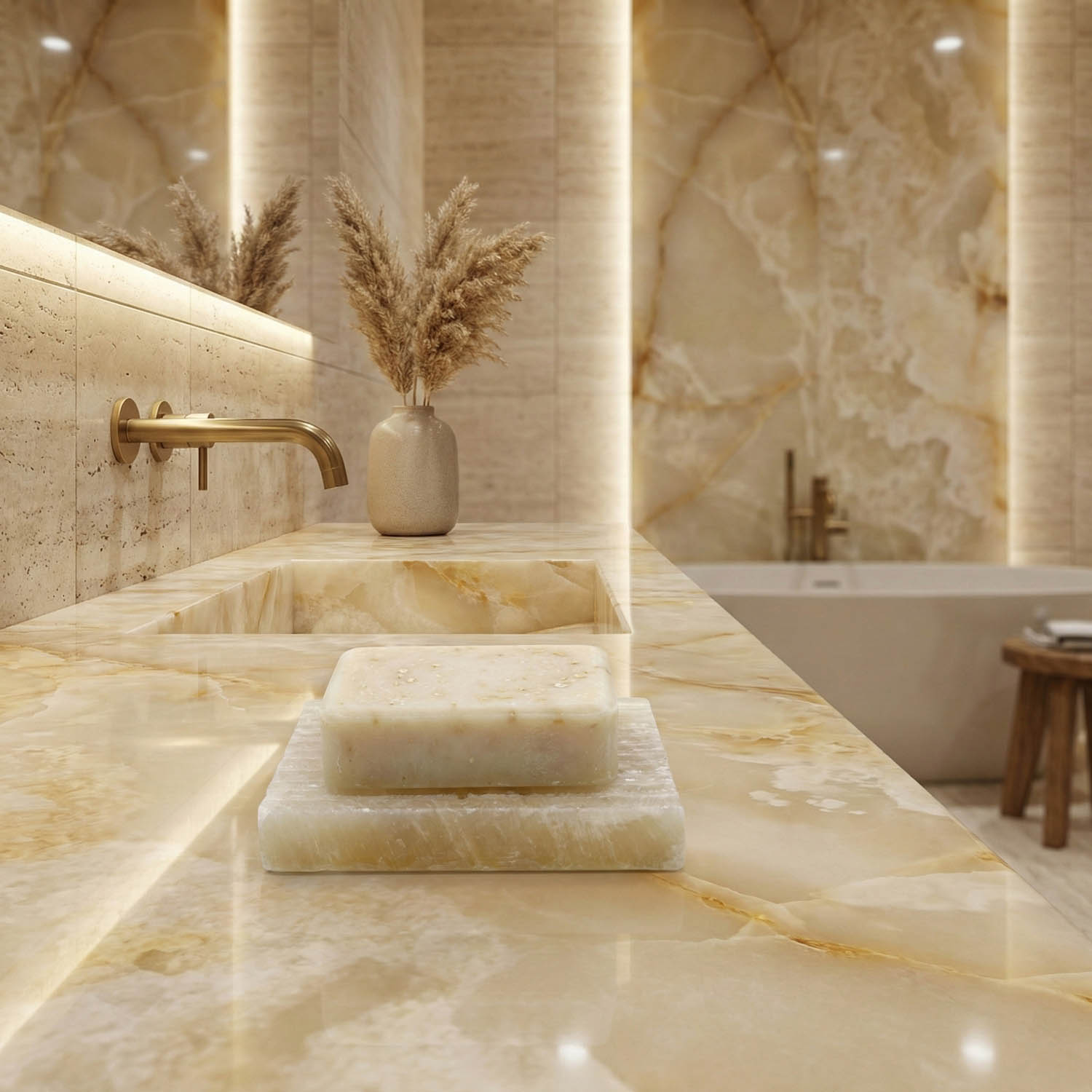 Solid Honey Onyx Square Soap Dish with Drainage Grooves3