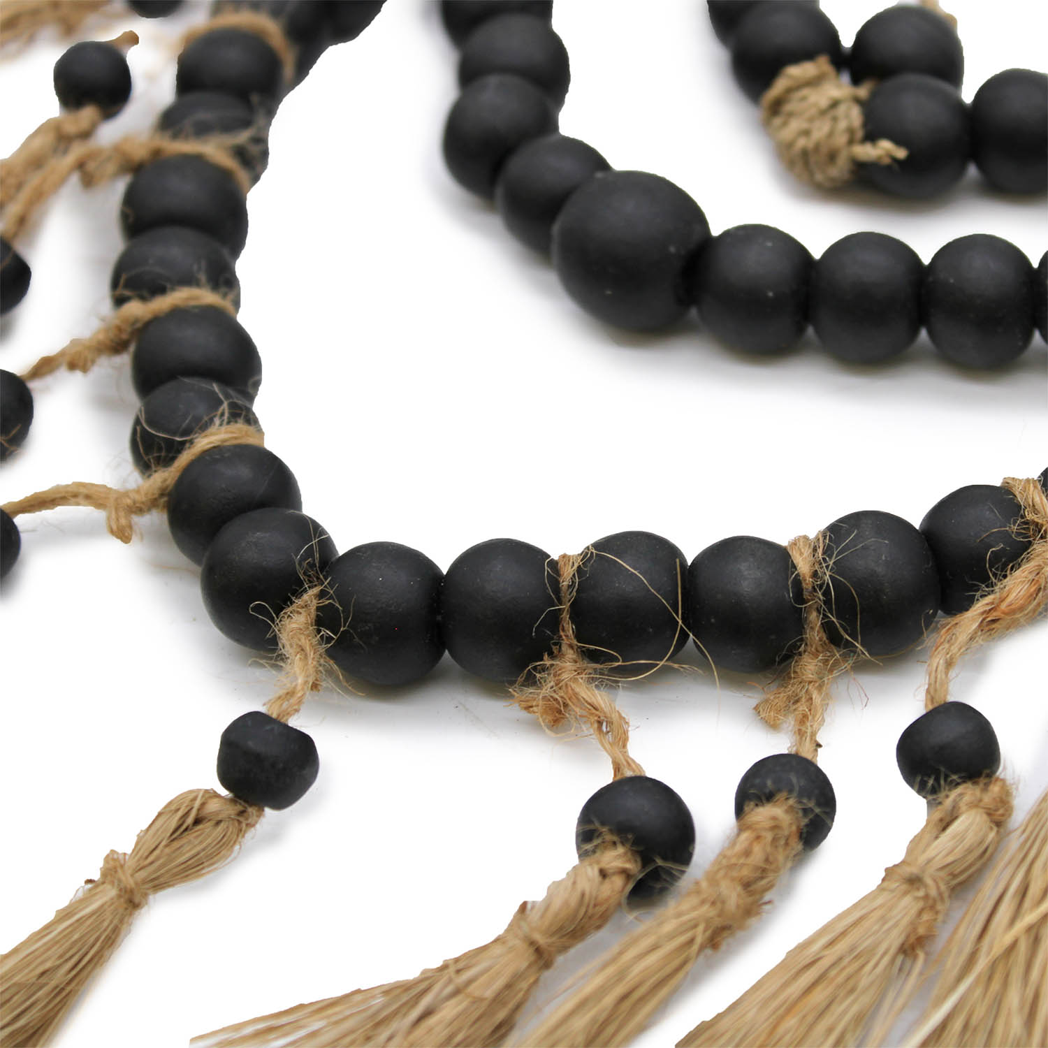 Boho Black Bead Heart Wall Hanging with Raffia Tassels - 27x20cm1