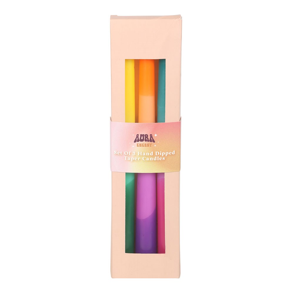 Set of 3 Aura Energy Hand-Dipped Taper Candles3