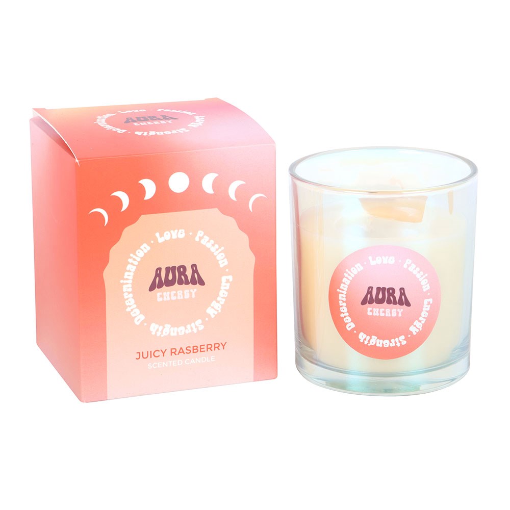 Aura Energy - Juicy Raspberry Scented Candle in Iridescent Glass