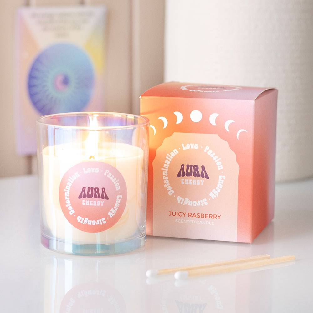 Aura Energy - Juicy Raspberry Scented Candle in Iridescent Glass3