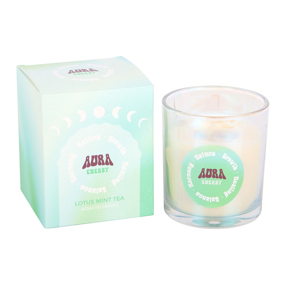 Aura Energy - Lotus Mint Tea Scented Candle in Iridescent Glass