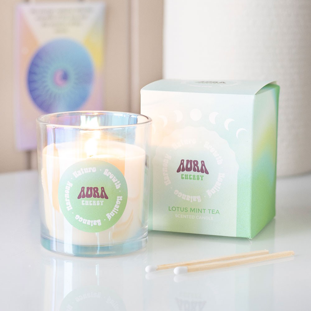 Aura Energy - Lotus Mint Tea Scented Candle in Iridescent Glass3