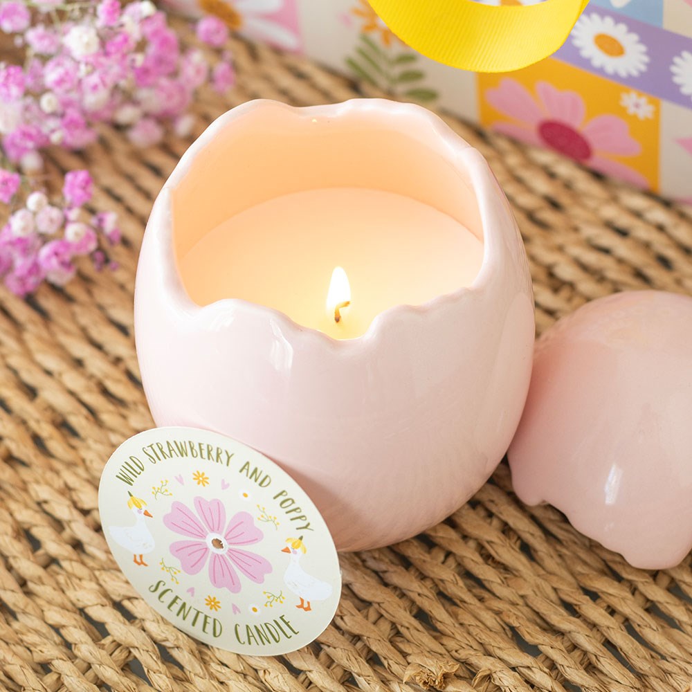 Wild Strawberry & Poppy Scented Ceramic Egg Candle