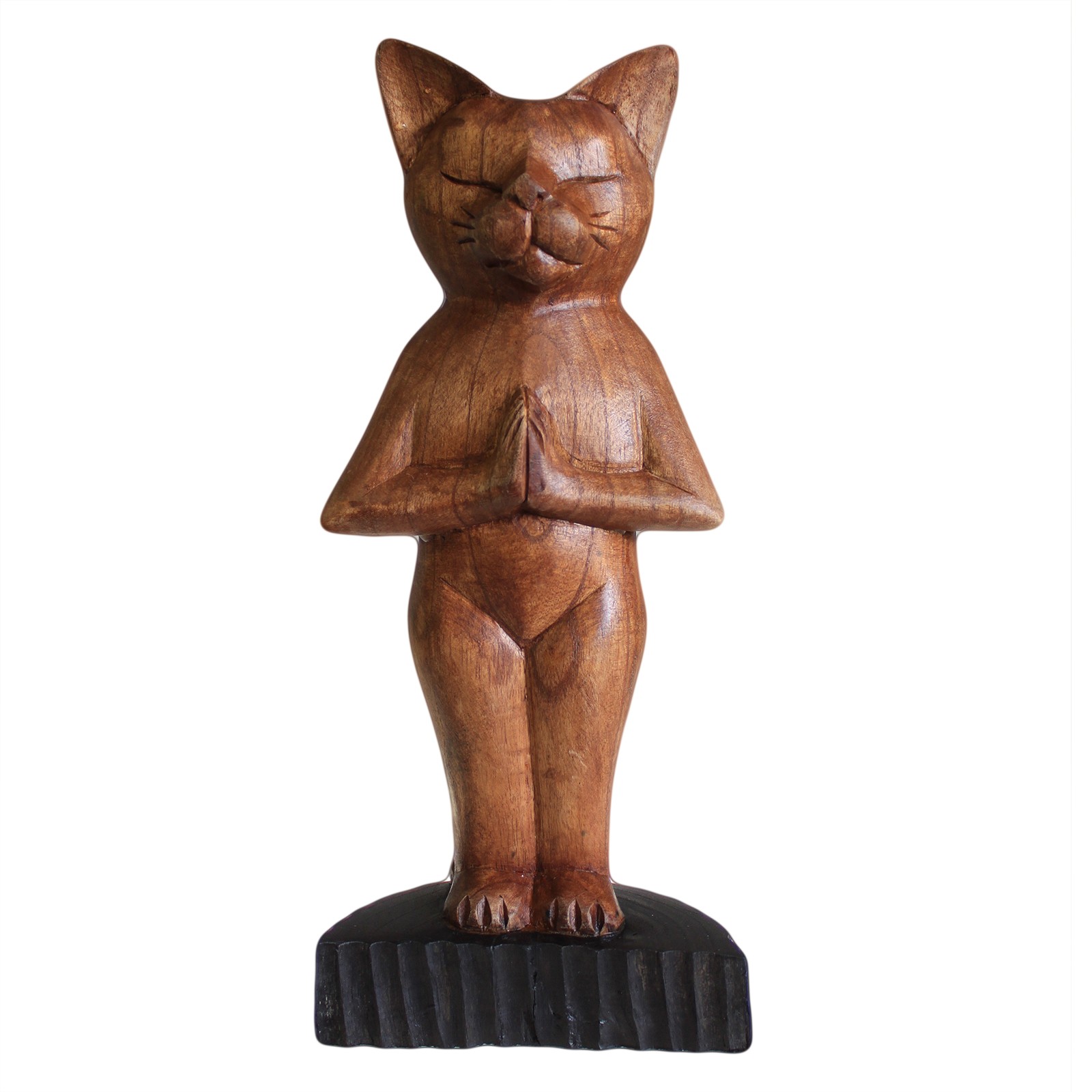 Handcarved Suar Wood Yoga Cat Statue - Standing Pose