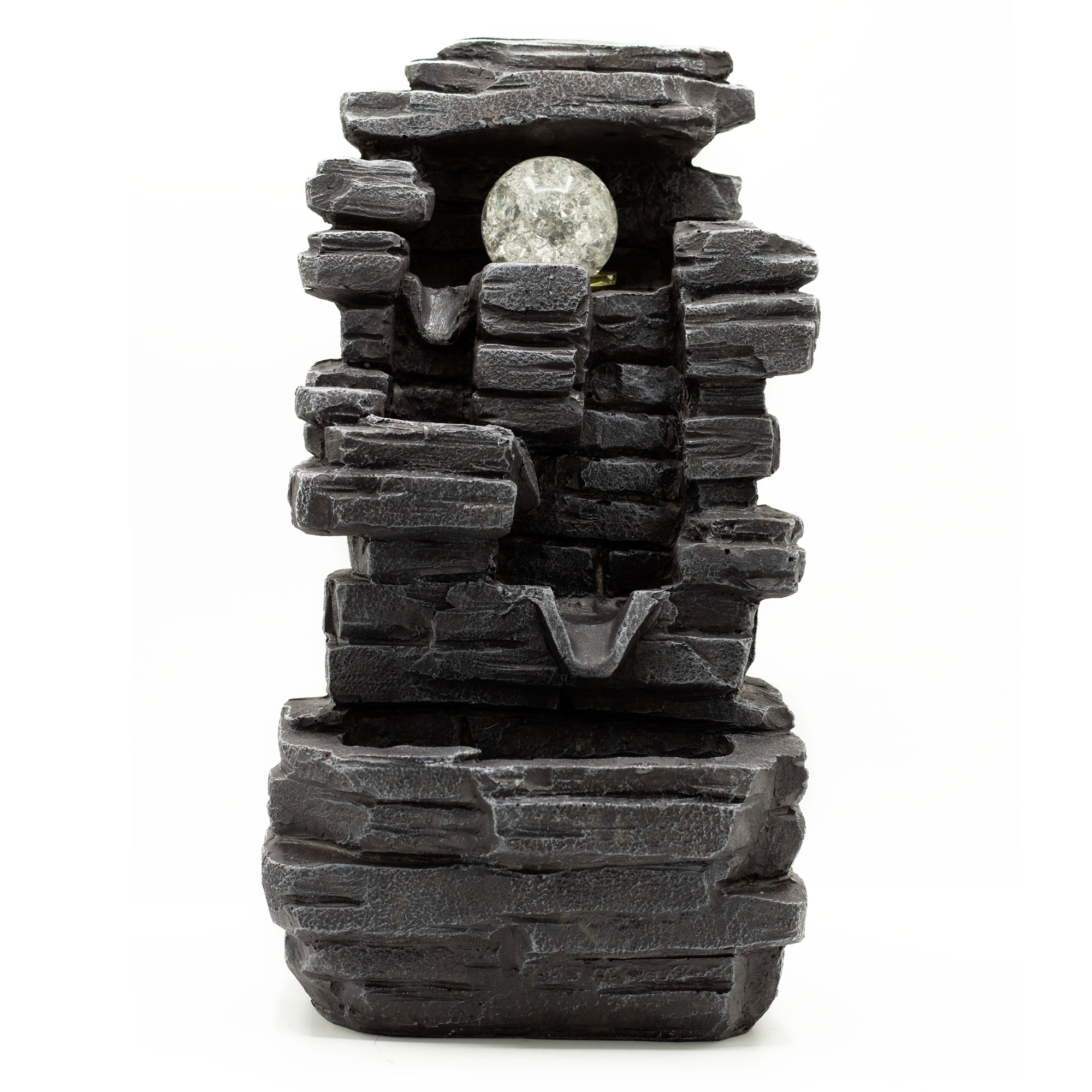 35cm Tiered Rock Tabletop Water Feature with Crystal Ball