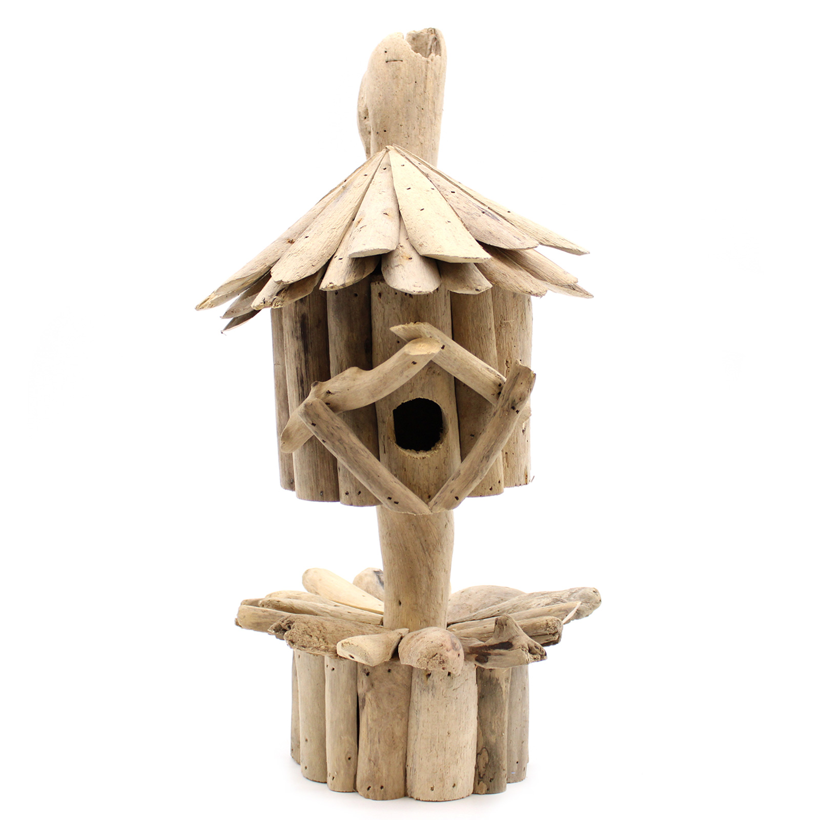 Handmade Driftwood Birdbox on Stand - Eco-Friendly Garden Ornament