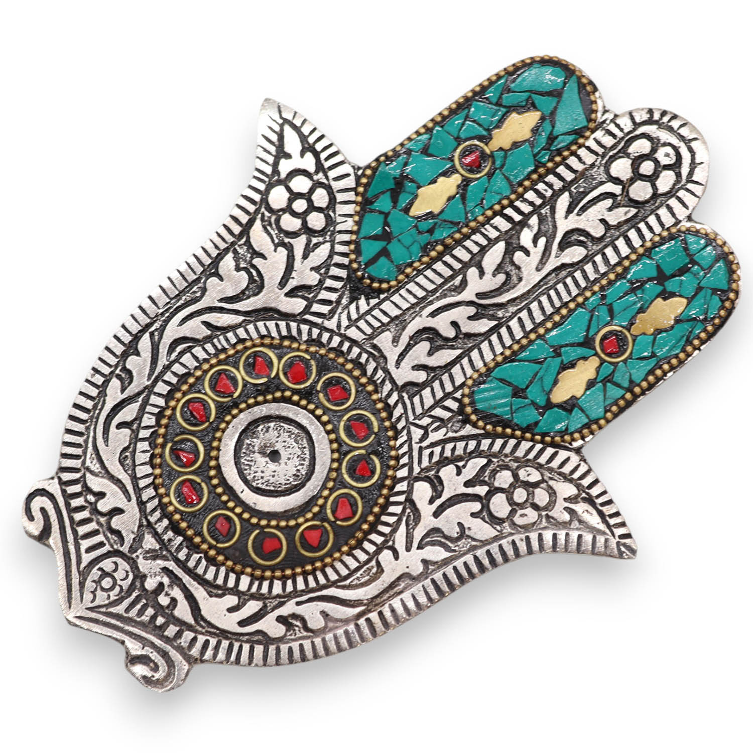 Aluminium Hamsa Hand Incense Holder - Green (13cm)