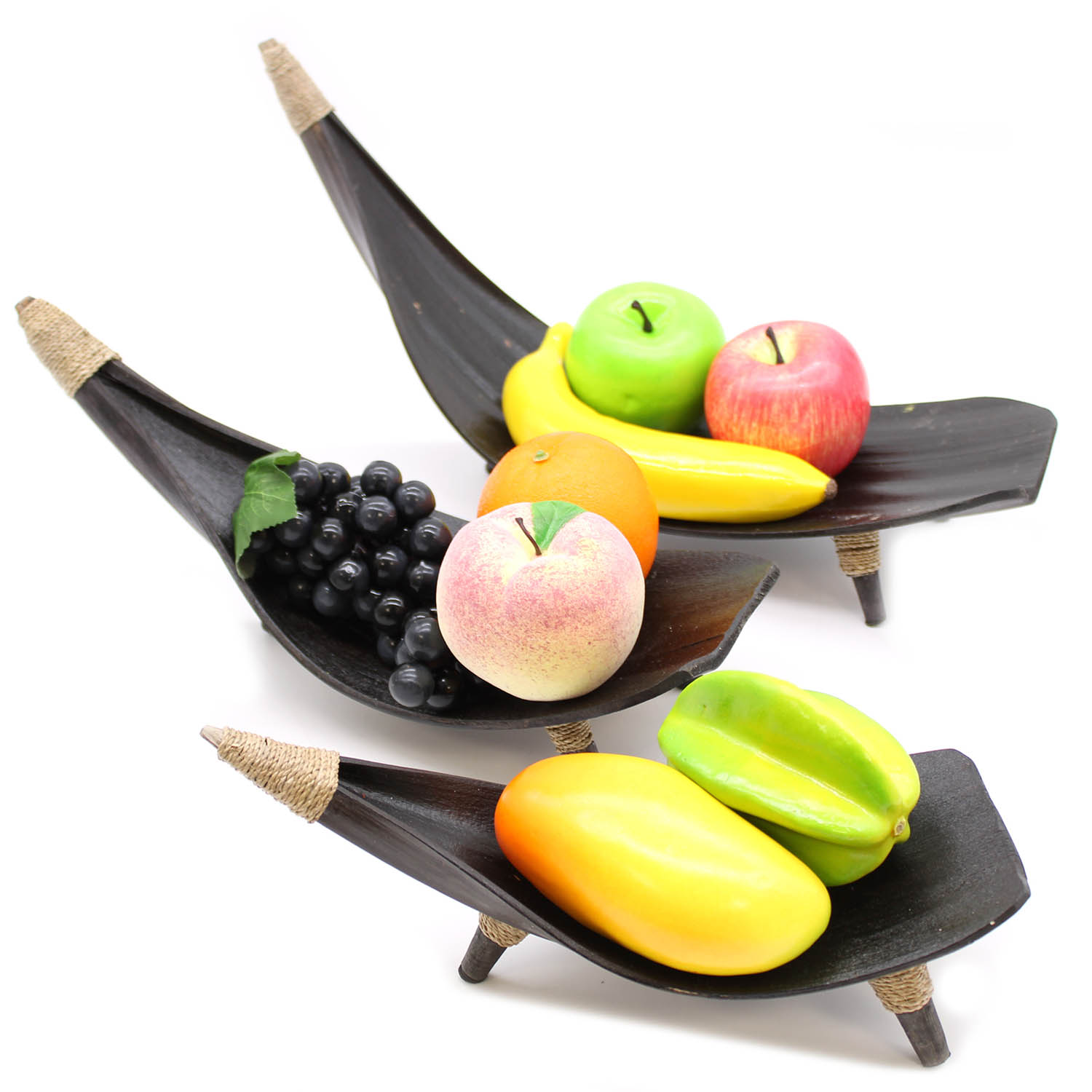 Chocolate Coconut Leaf Fruit Bowl Set – Handmade in Bali (Set of 3)