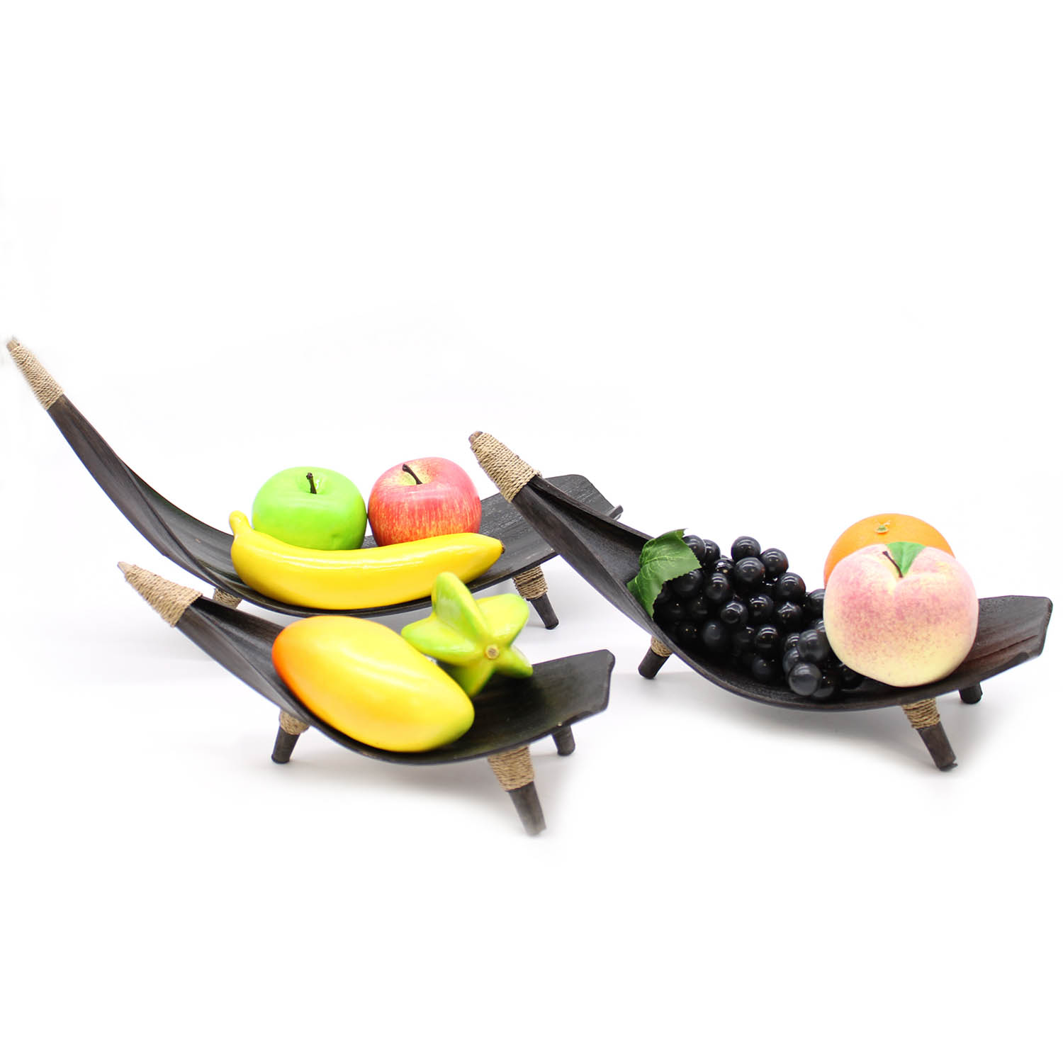Chocolate Coconut Leaf Fruit Bowl Set – Handmade in Bali (Set of 3)5