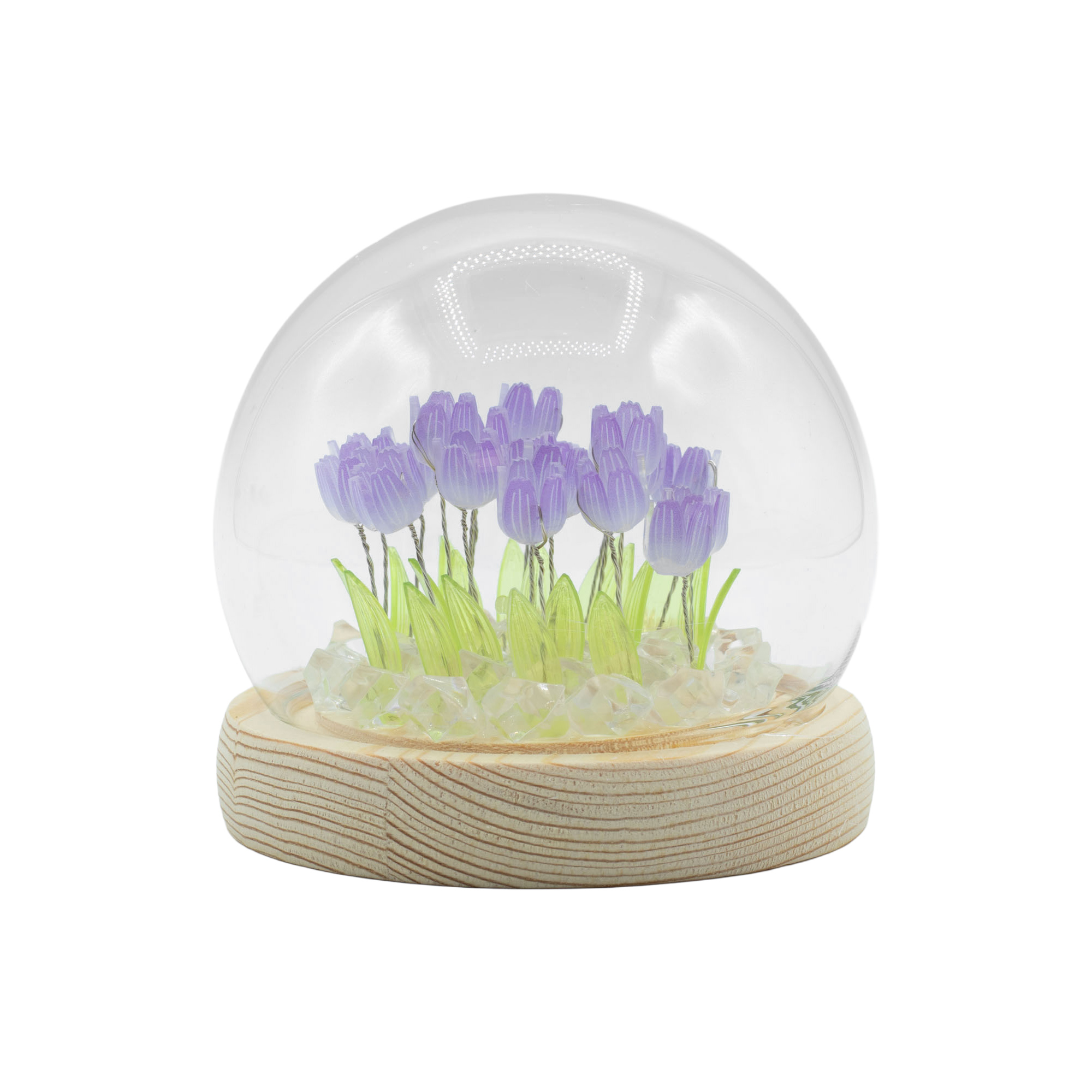 Floral Glow Garden Dome - 20 Purple LED Tulips - USB Powered Glass Night Light