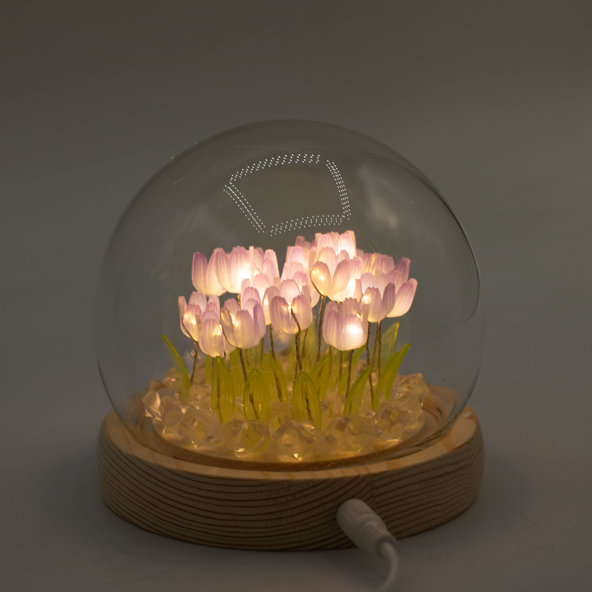 Floral Glow Garden Dome - 20 Purple LED Tulips - USB Powered Glass Night Light3