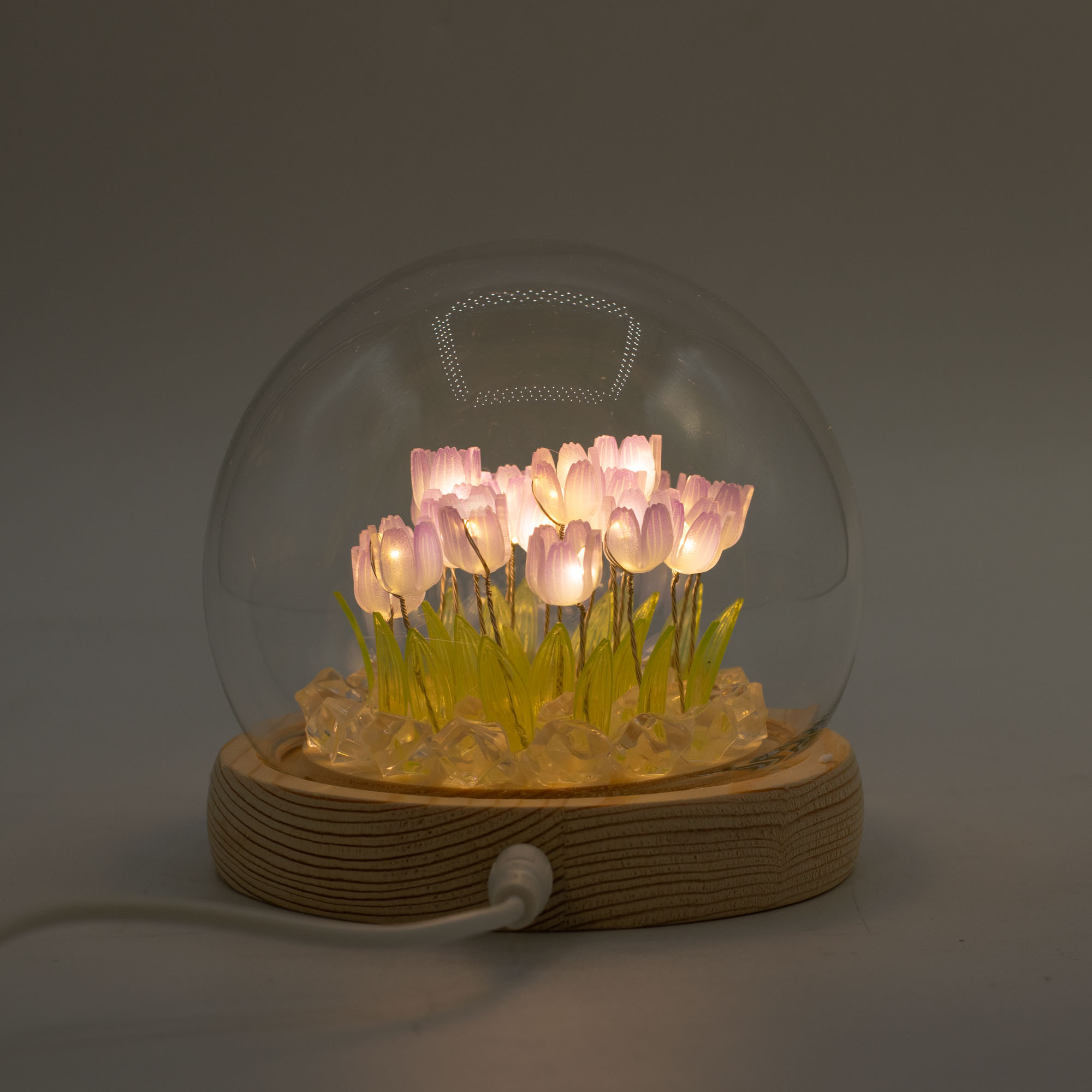 Floral Glow Garden Dome - 20 Purple LED Tulips - USB Powered Glass Night Light4