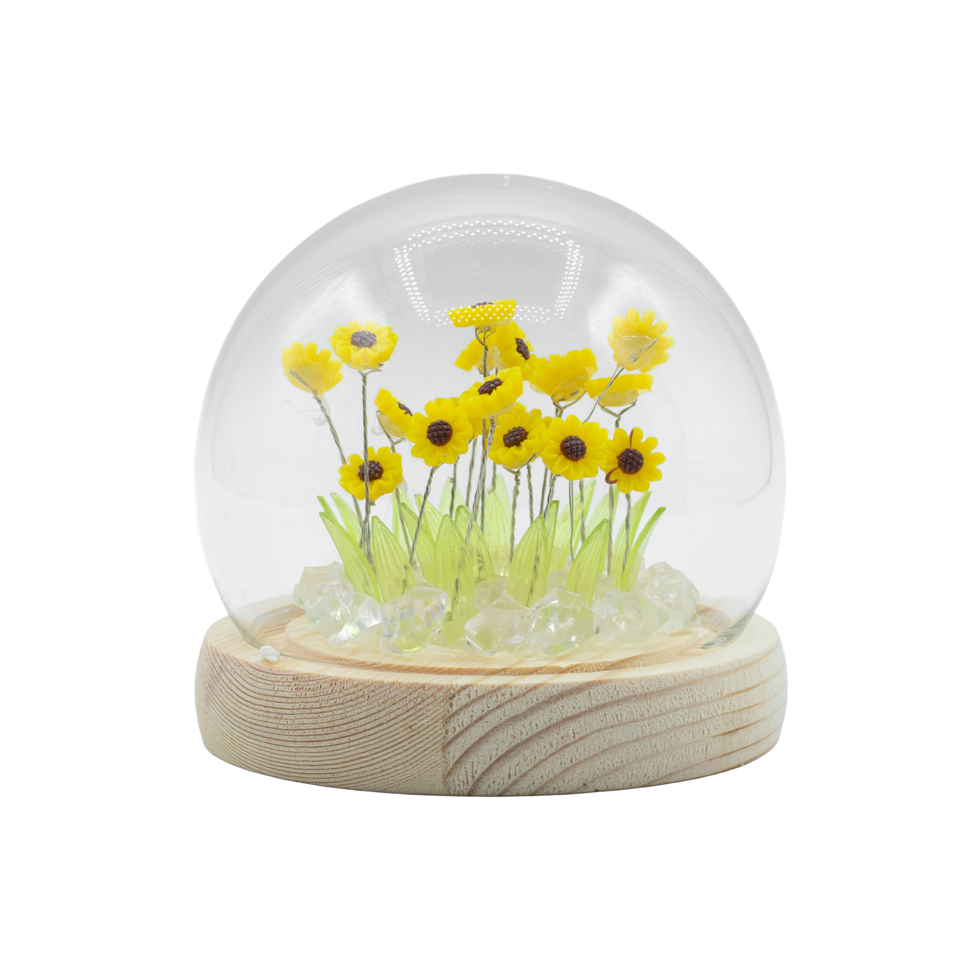 Floral Glow Garden Dome - 20 Yellow LED Sunflowers - USB Powered Glass Night Light