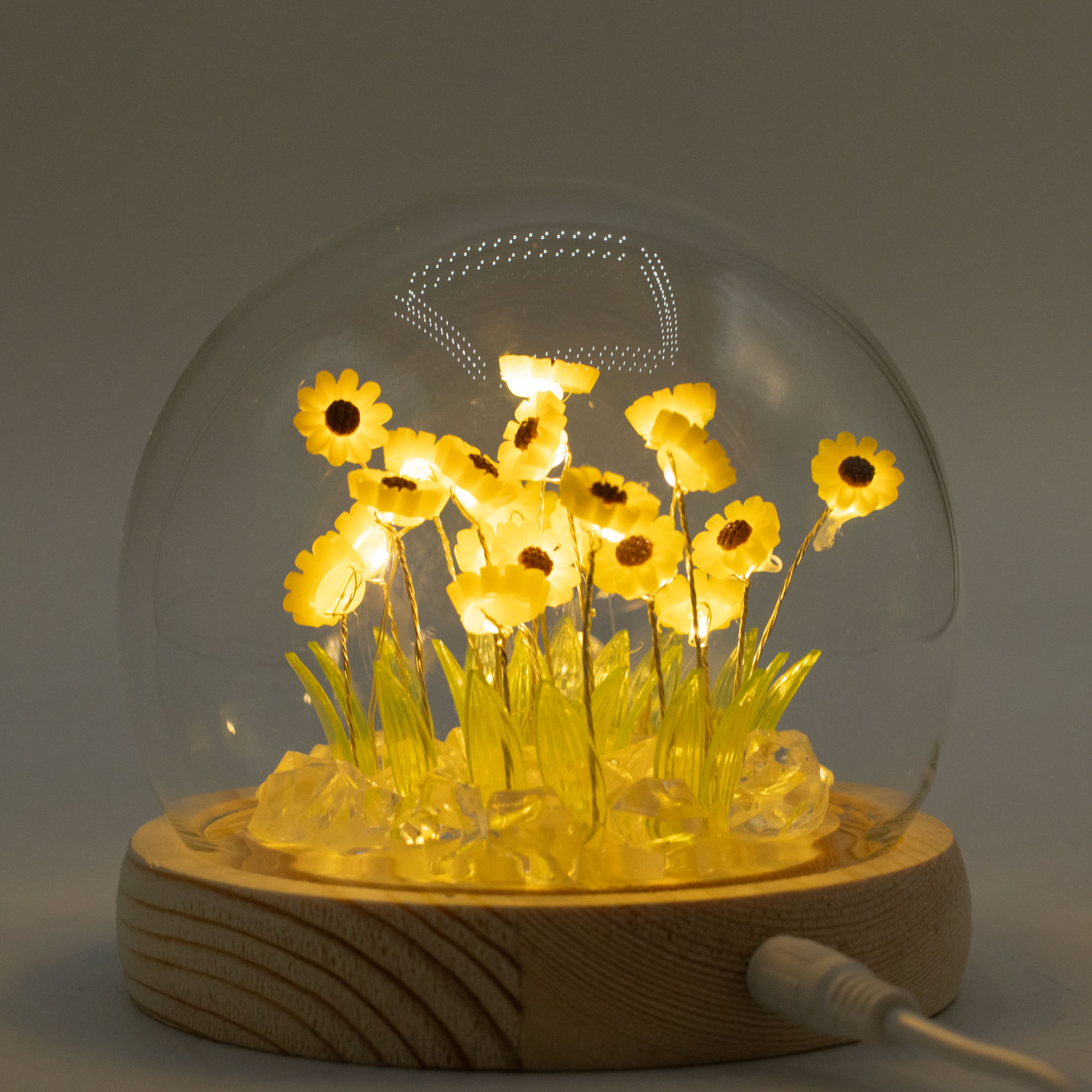 Floral Glow Garden Dome - 20 Yellow LED Sunflowers - USB Powered Glass Night Light3