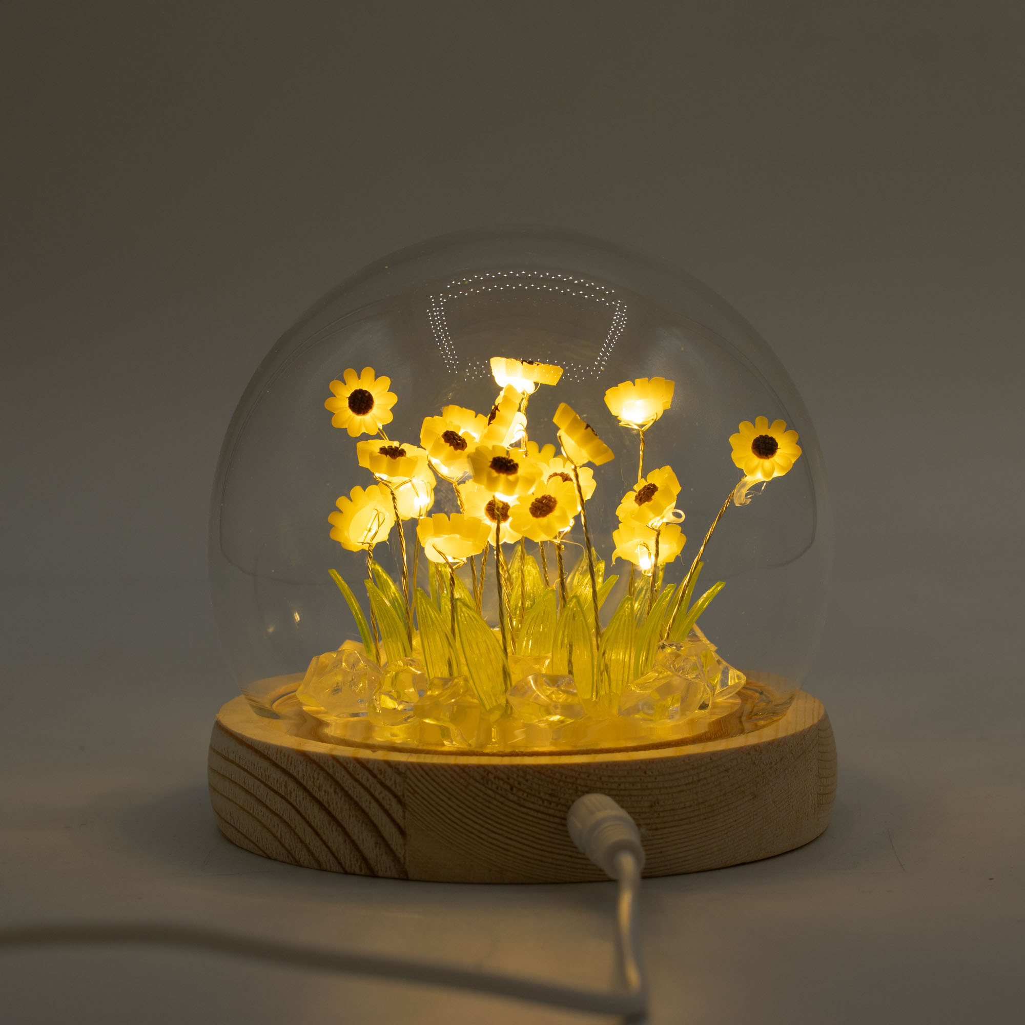 Floral Glow Garden Dome - 20 Yellow LED Sunflowers - USB Powered Glass Night Light4