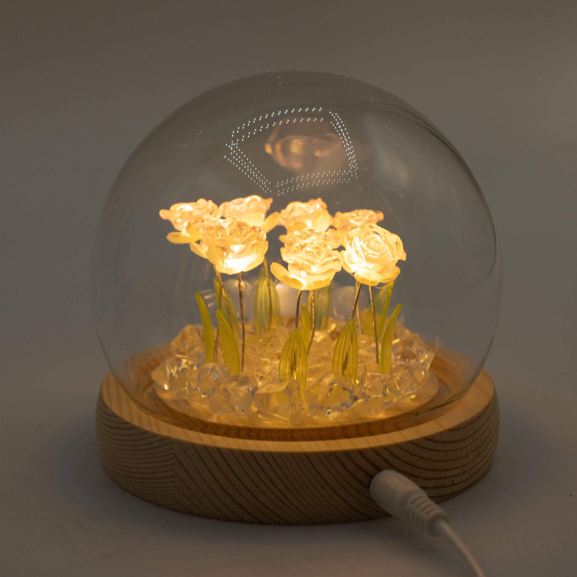 Floral Glow Garden Dome - 10 Pink LED Roses - USB Powered Glass Night Light3
