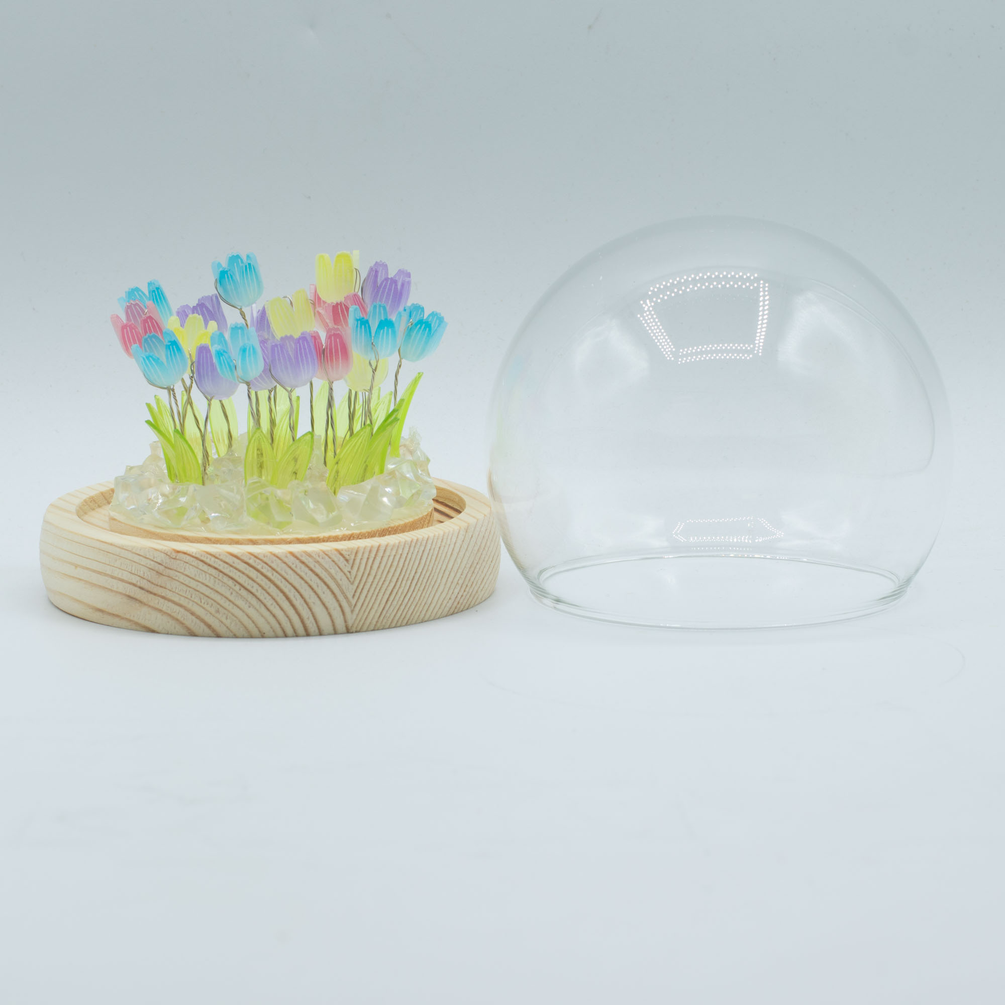 Floral Glow Garden Dome - 20 Multi-Coloured LED Tulips - USB Powered Glass Night Light1
