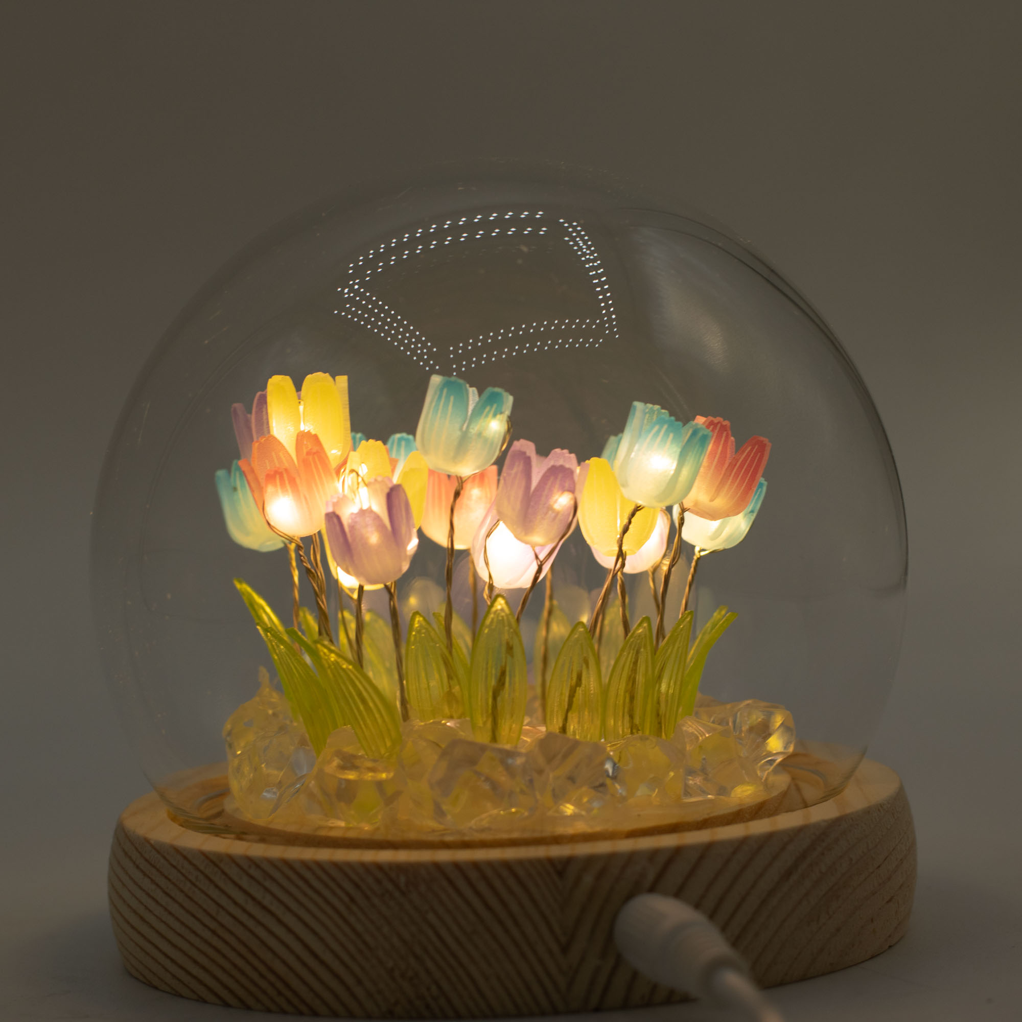 Floral Glow Garden Dome - 20 Multi-Coloured LED Tulips - USB Powered Glass Night Light3