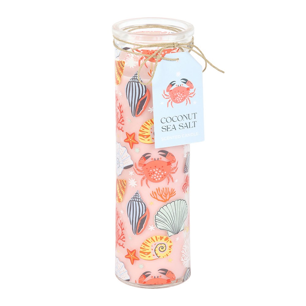 Coconut & Sea Salt Scented Tube Candle with Pastel Coastal Print