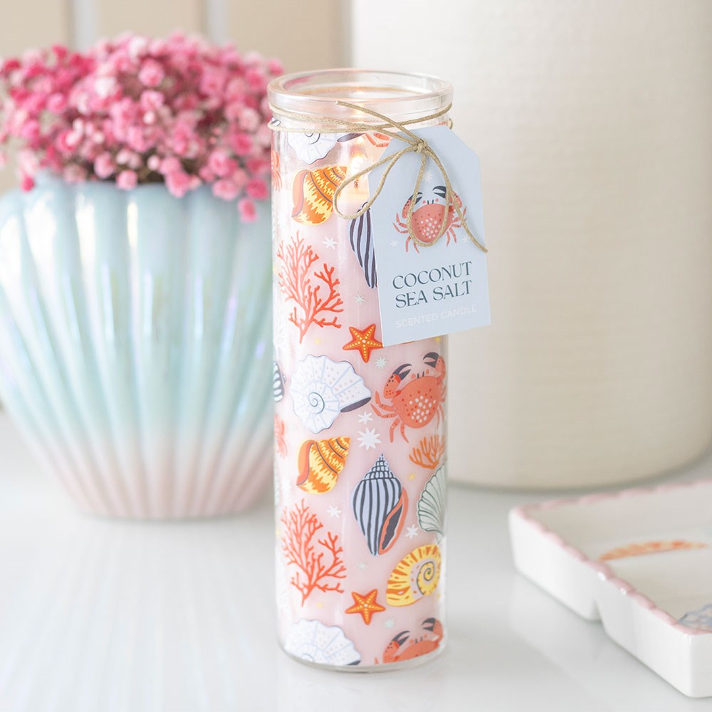 Coconut & Sea Salt Scented Tube Candle with Pastel Coastal Print3